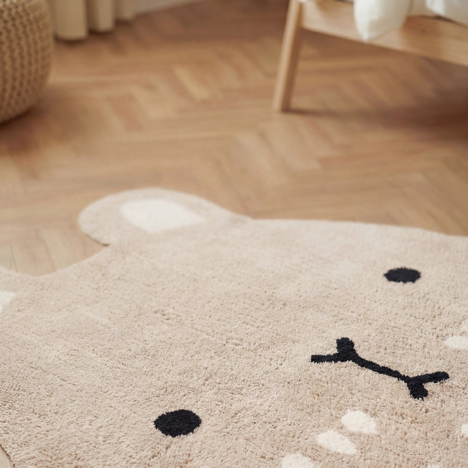 Tapis Enfant Tête Lapin Beige 120x152cm