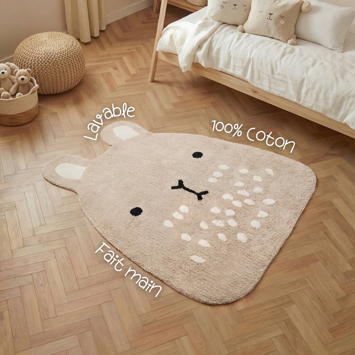 Tapis Enfant Tête Lapin Beige 120x152cm