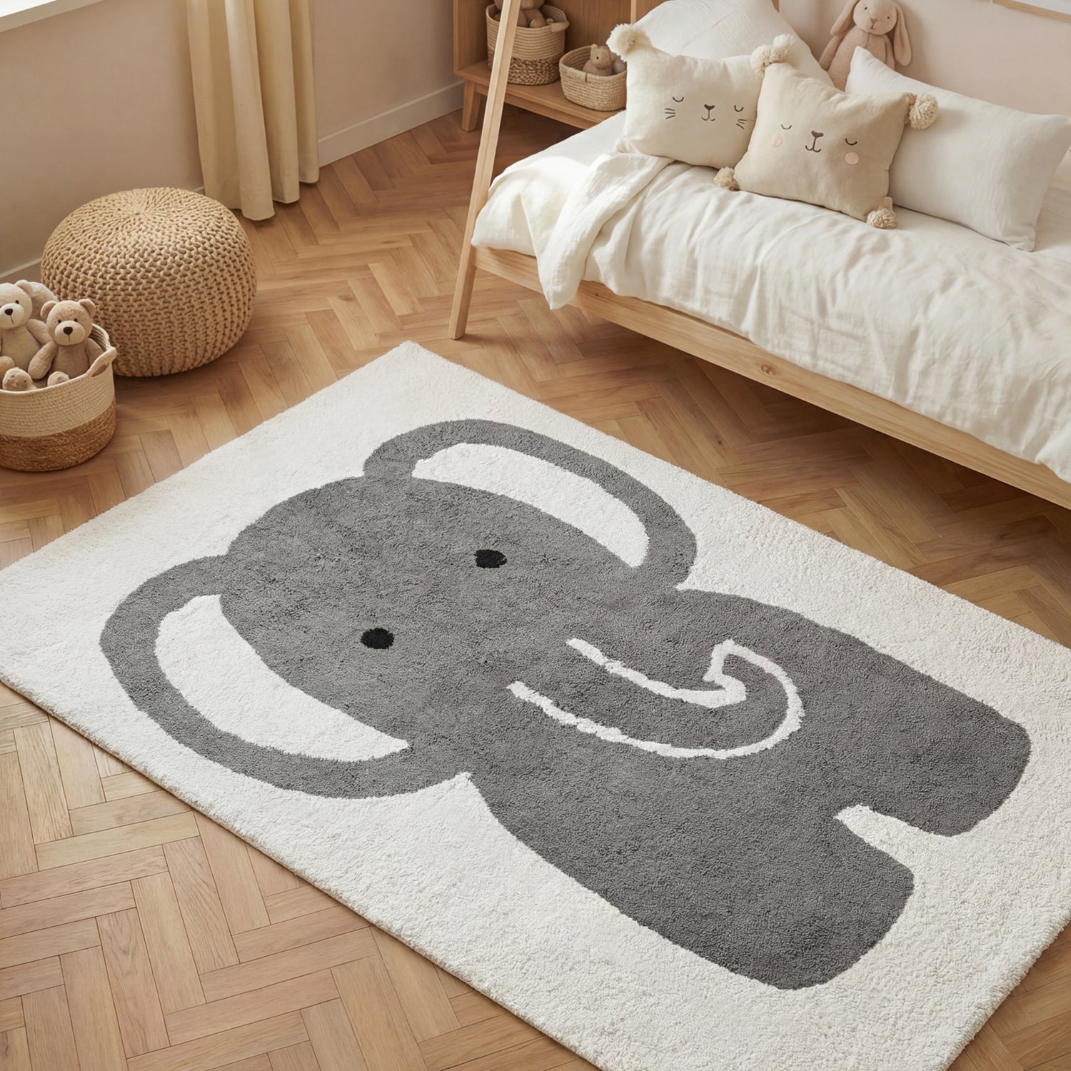 Tapis Enfant Elephant Crème et Gris 140x200cm