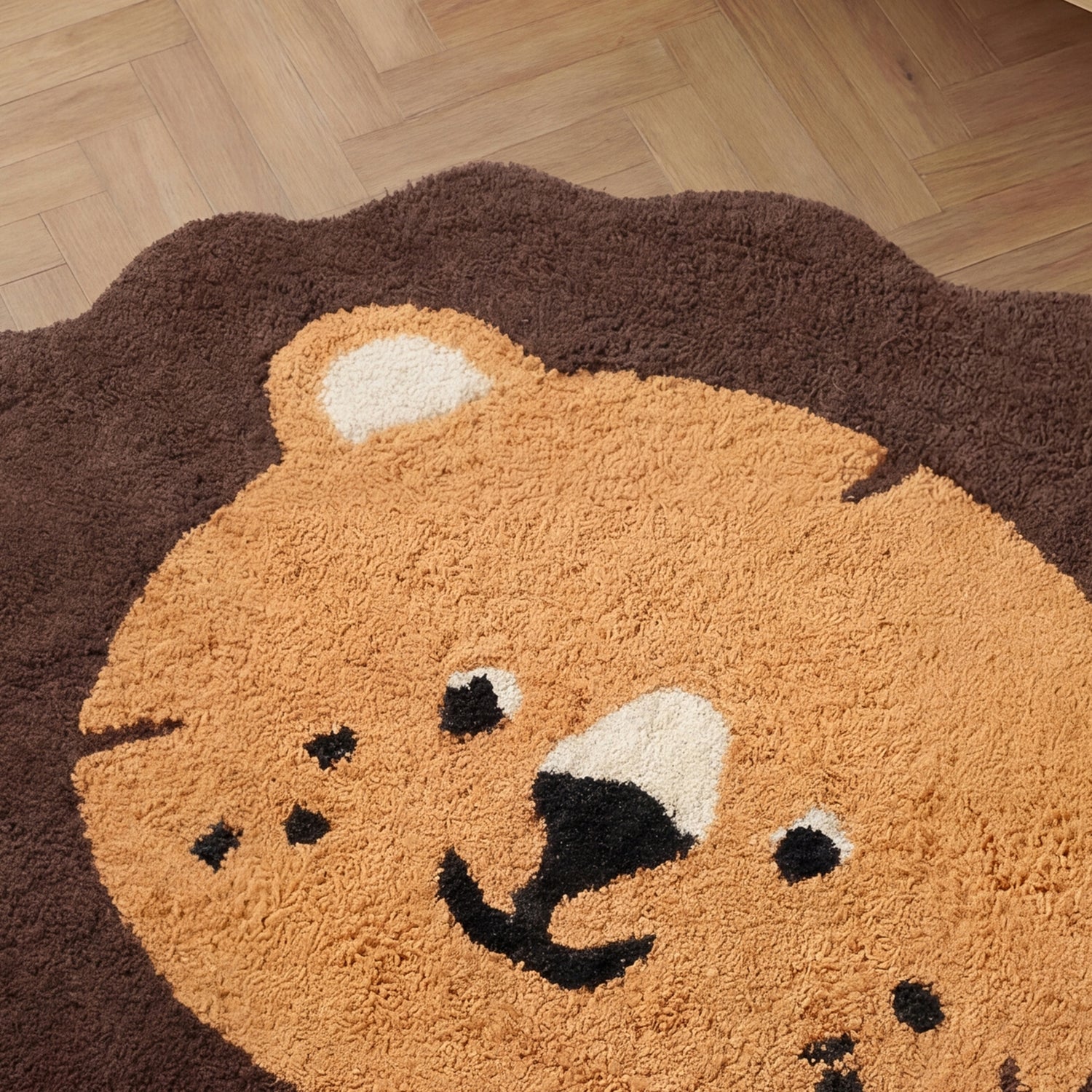 Tapis Enfant Tête Lion Brun 112x120cm