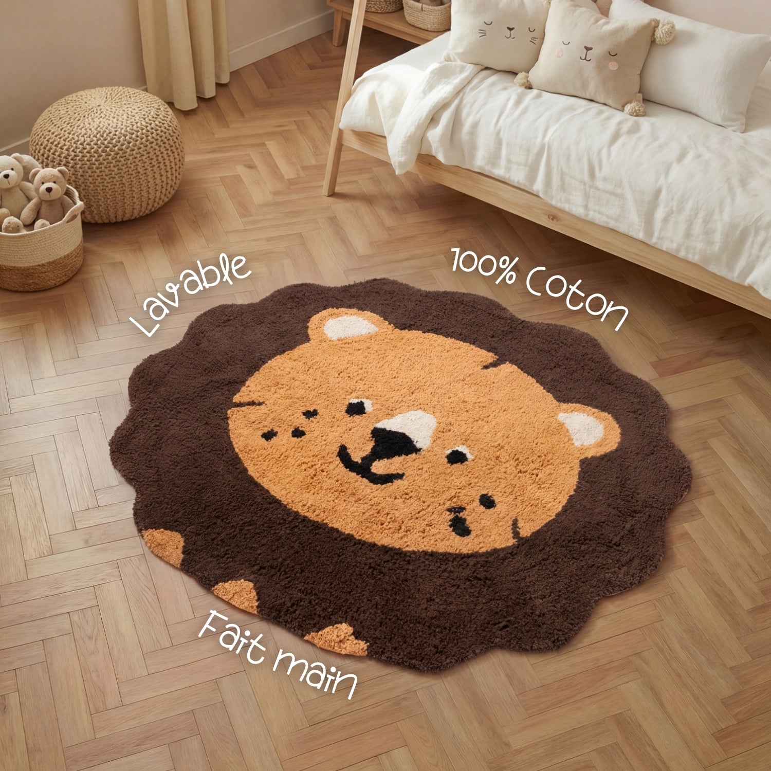 Tapis Enfant Tête Lion Brun 112x120cm