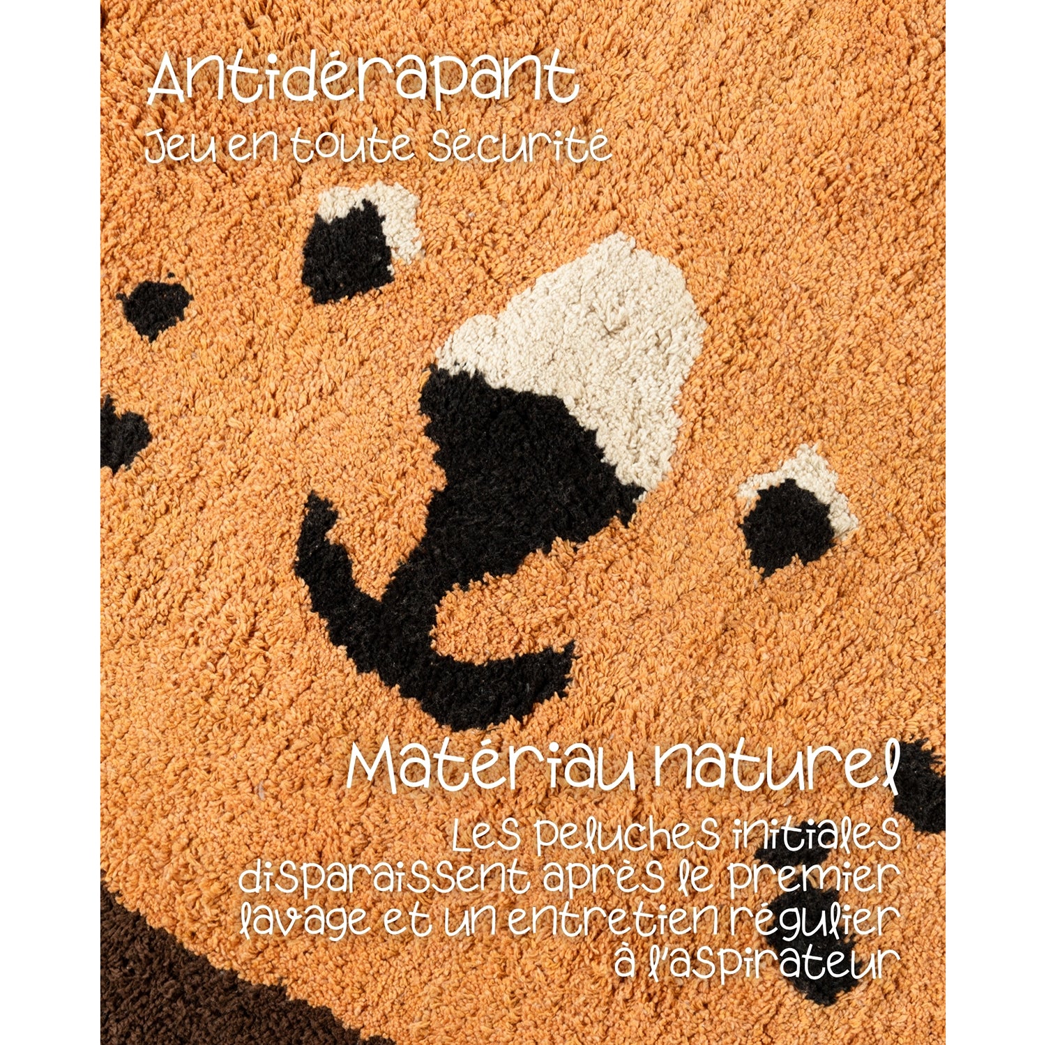 Tapis Enfant Tête Lion Brun 112x120cm