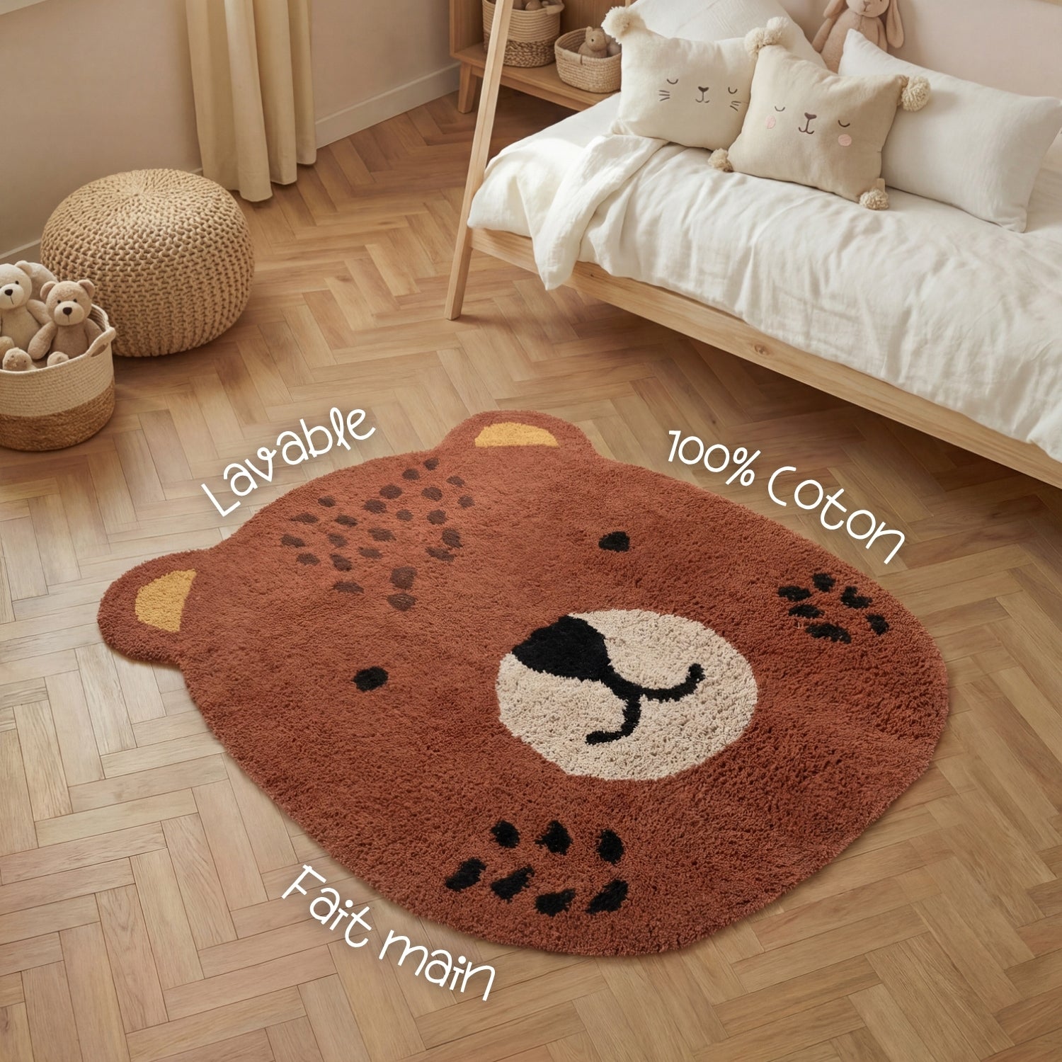 Tapis Enfant Tête Ours Berry Brun 120x149cm