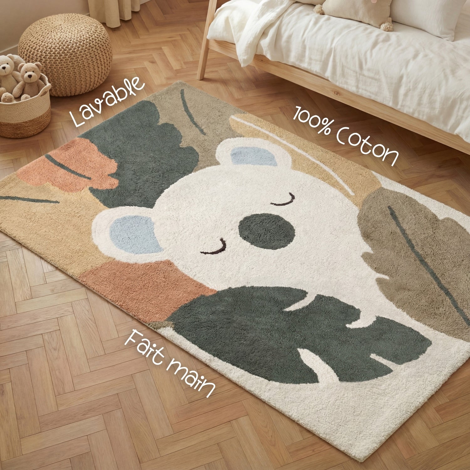 Tapis Enfant Koala Crème et Multicolore 140x200cm