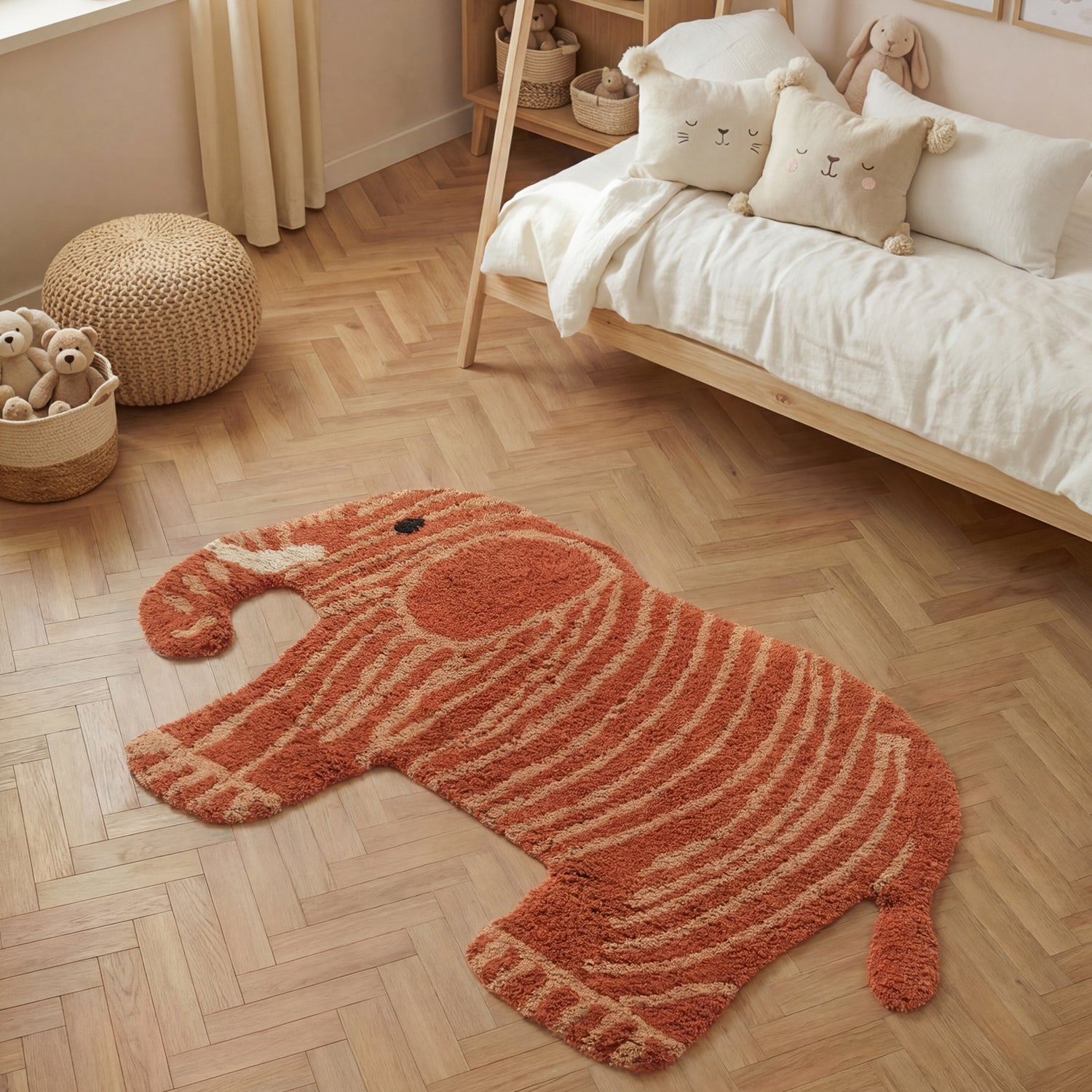 Tapis Enfant Forme Elephant Rouge Marron 75x120cm