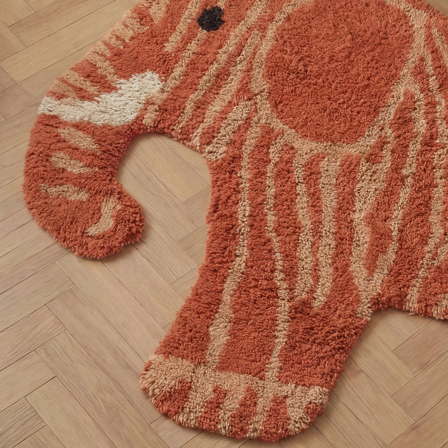 Tapis Enfant Forme Elephant Rouge Marron 75x120cm
