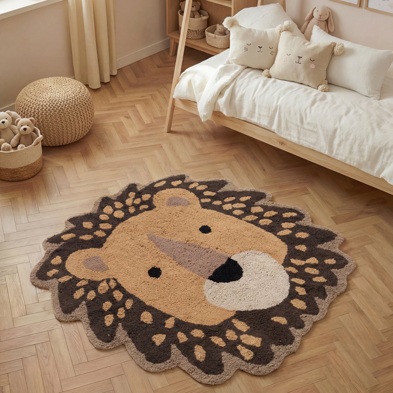 Tapis Enfant Tête Lion Roar Marron 120x125cm