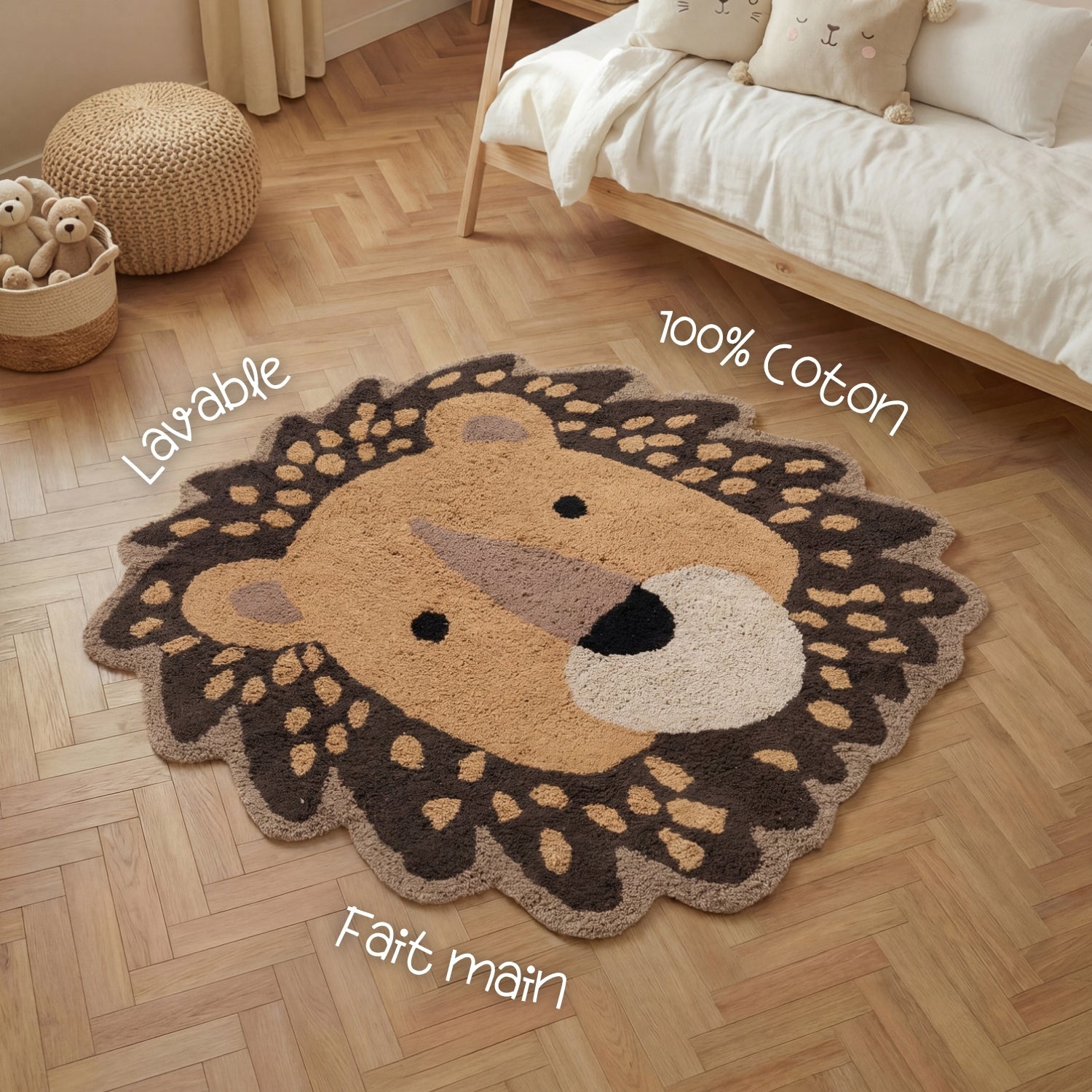 Tapis Enfant Tête Lion Roar Marron 120x125cm