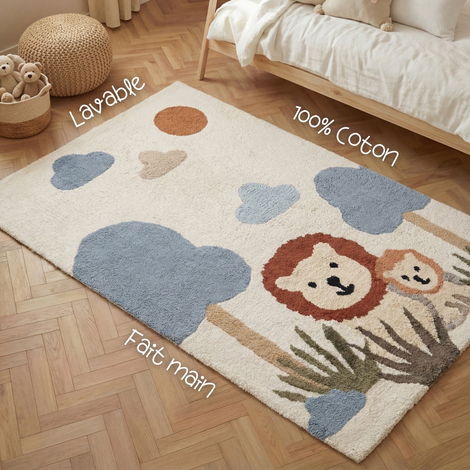 Tapis Enfant Lion Savane Multicolore 140x200cm