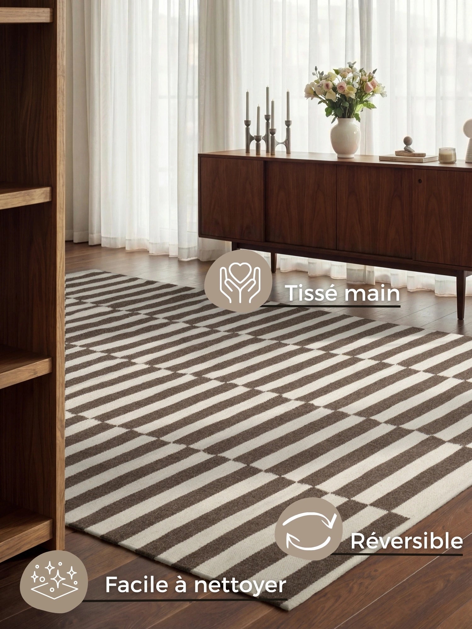Tapis Laine fait main Marron et Crème XL