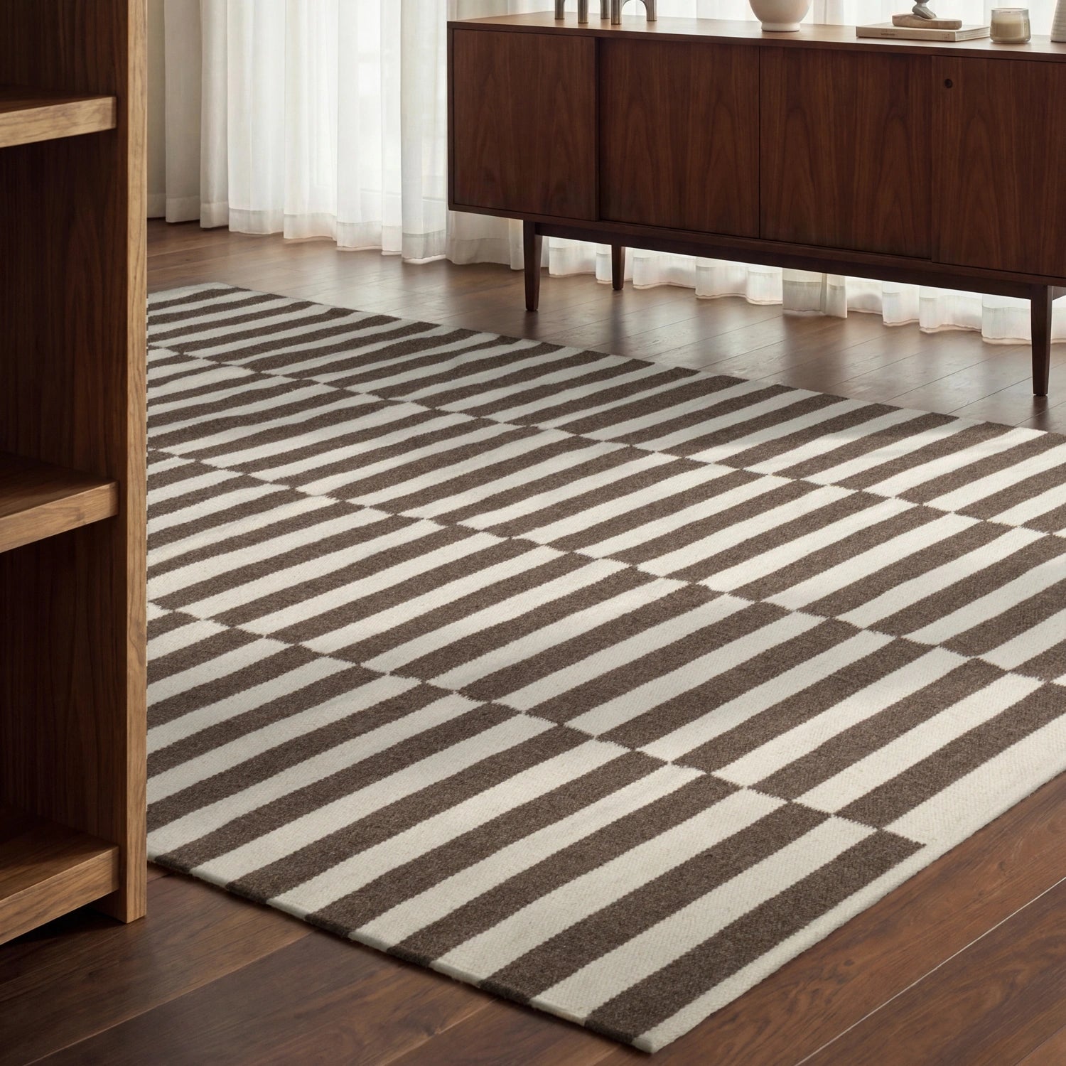 Tapis Laine fait main Marron et Crème XL