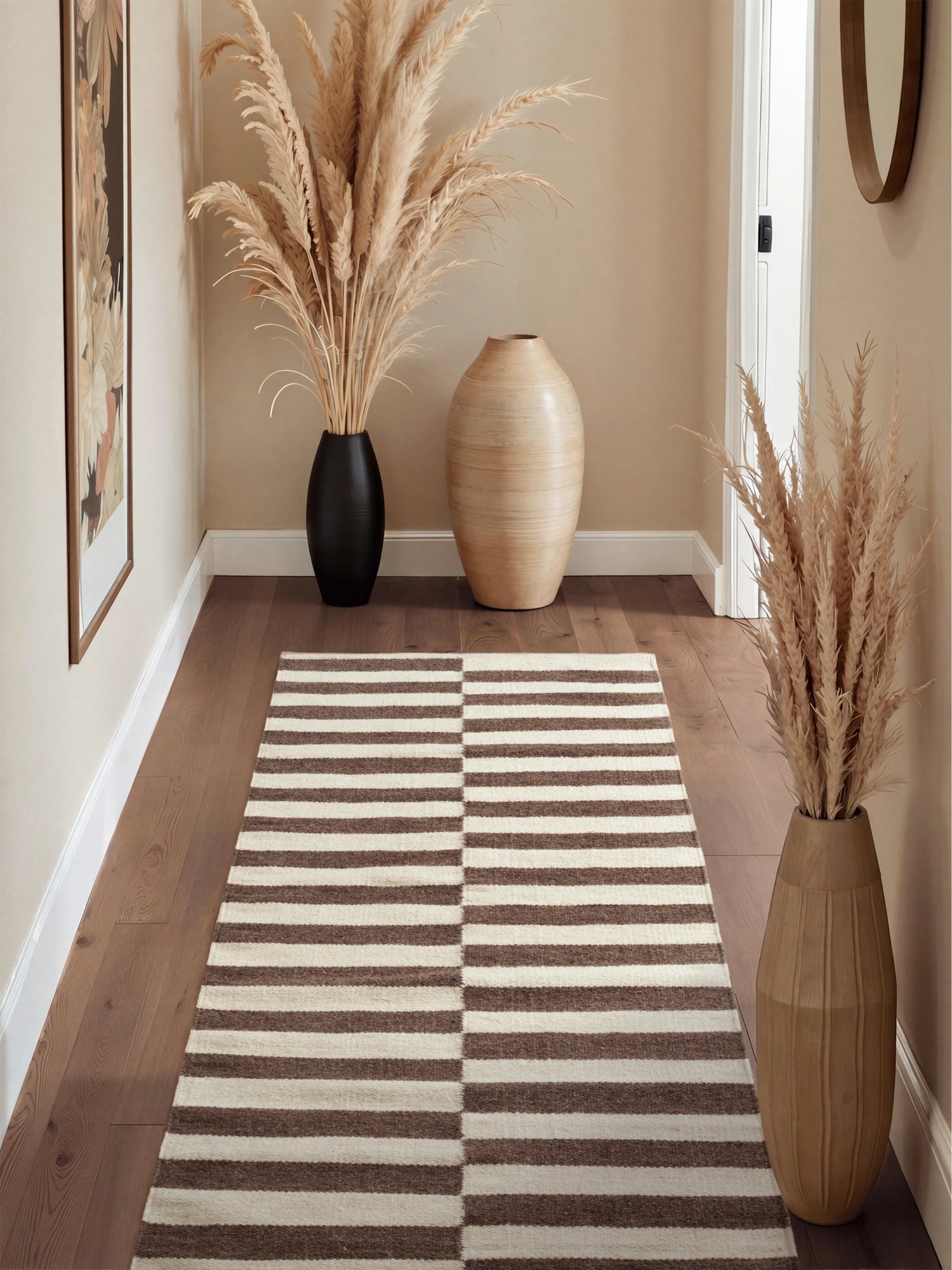 Tapis Laine fait main Marron et Crème S