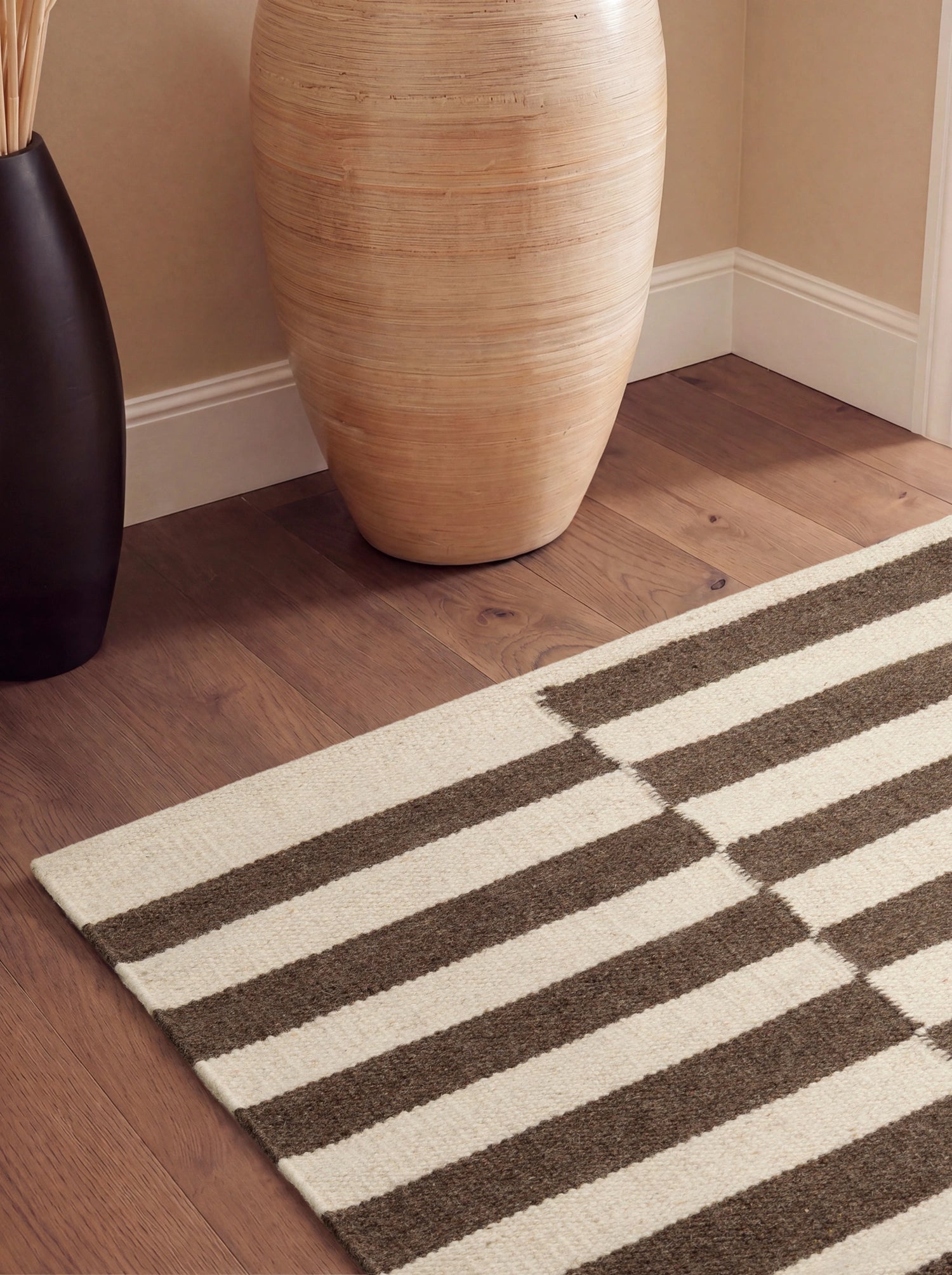 Tapis Laine fait main Marron et Crème S