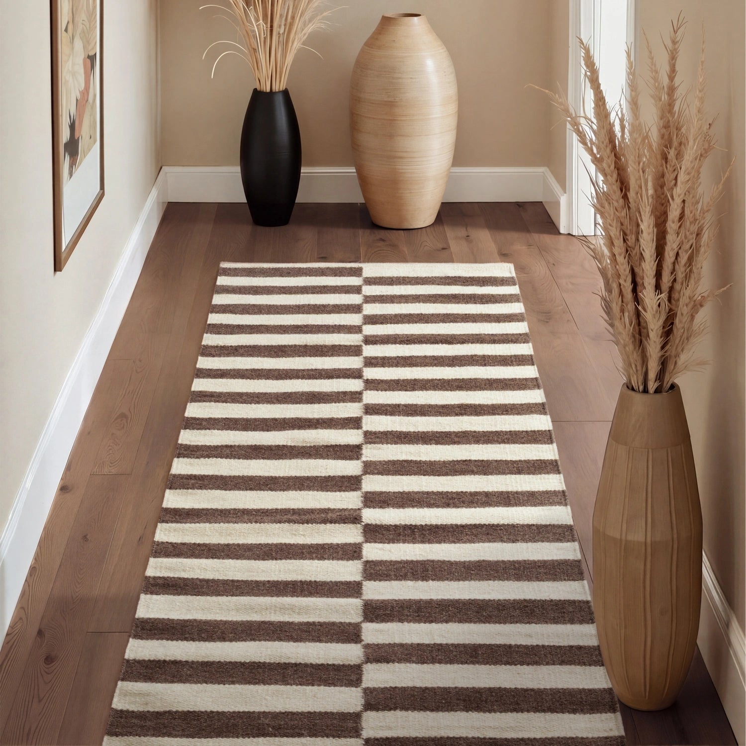 Tapis Laine fait main Marron et Crème S