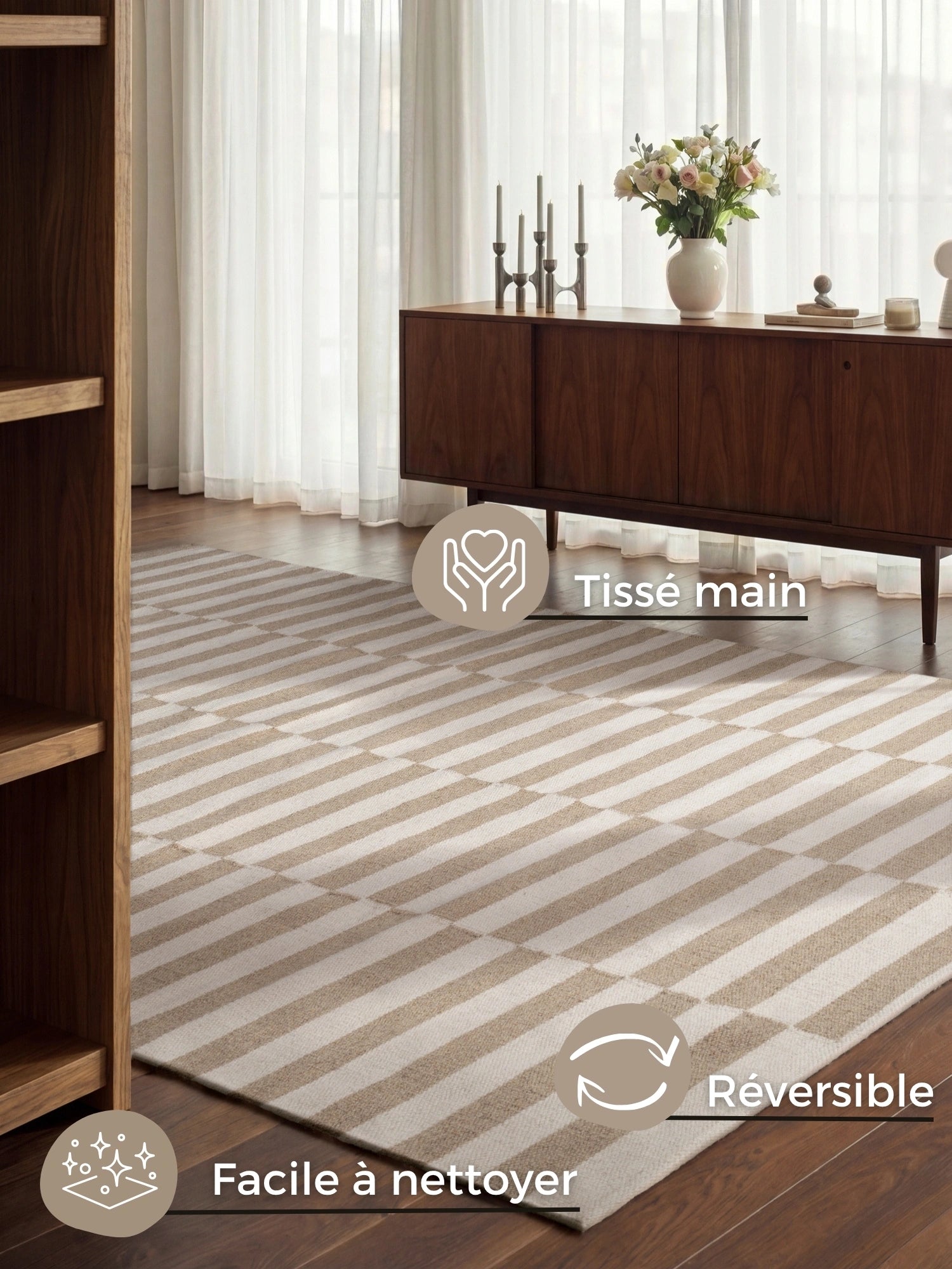 Tapis Laine fait main Beige et Crème XL