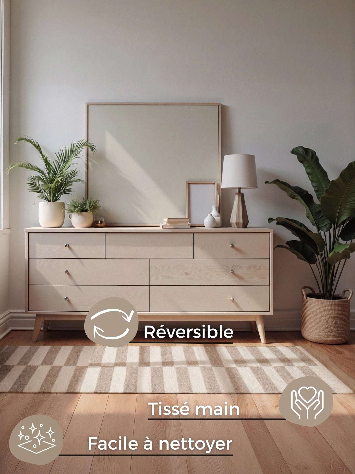 Tapis Laine fait main Beige et Crème XS
