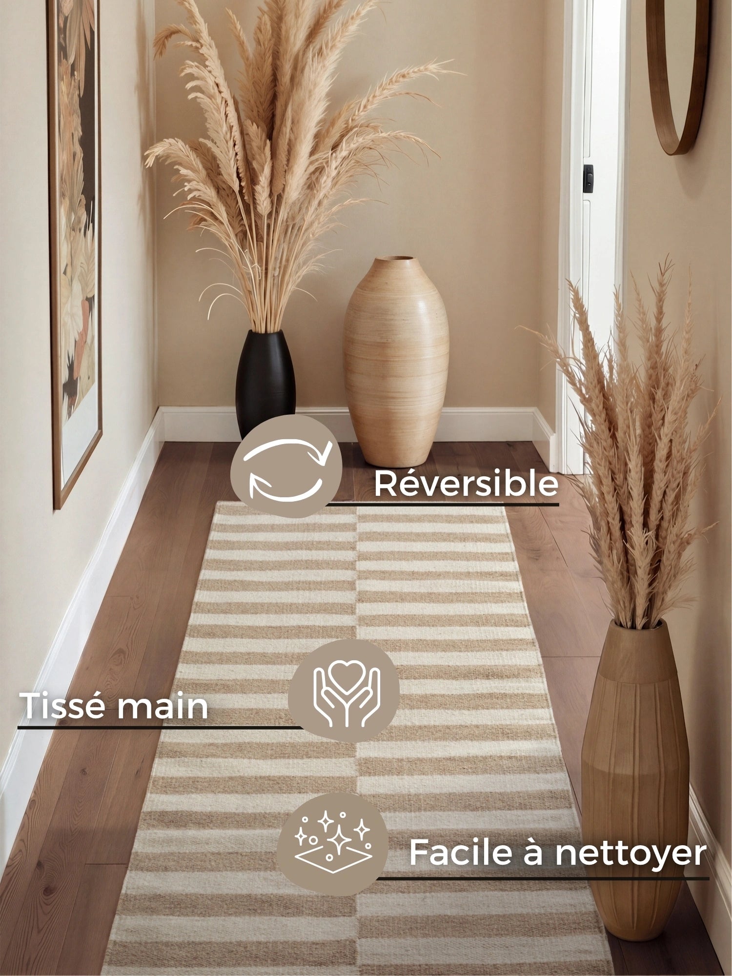 Tapis Laine fait main Beige et Crème S