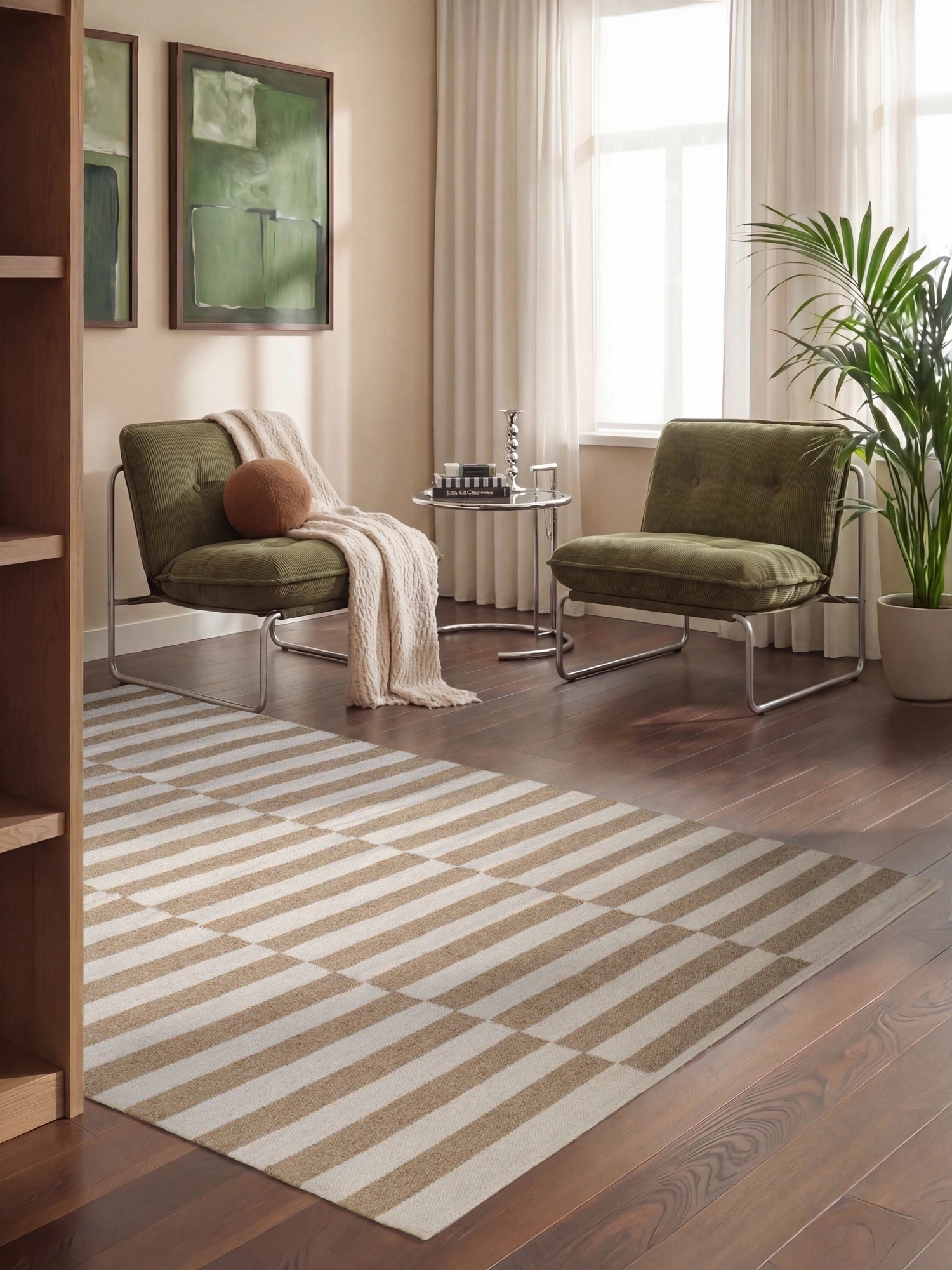 Tapis Laine fait main Beige et Crème M/L