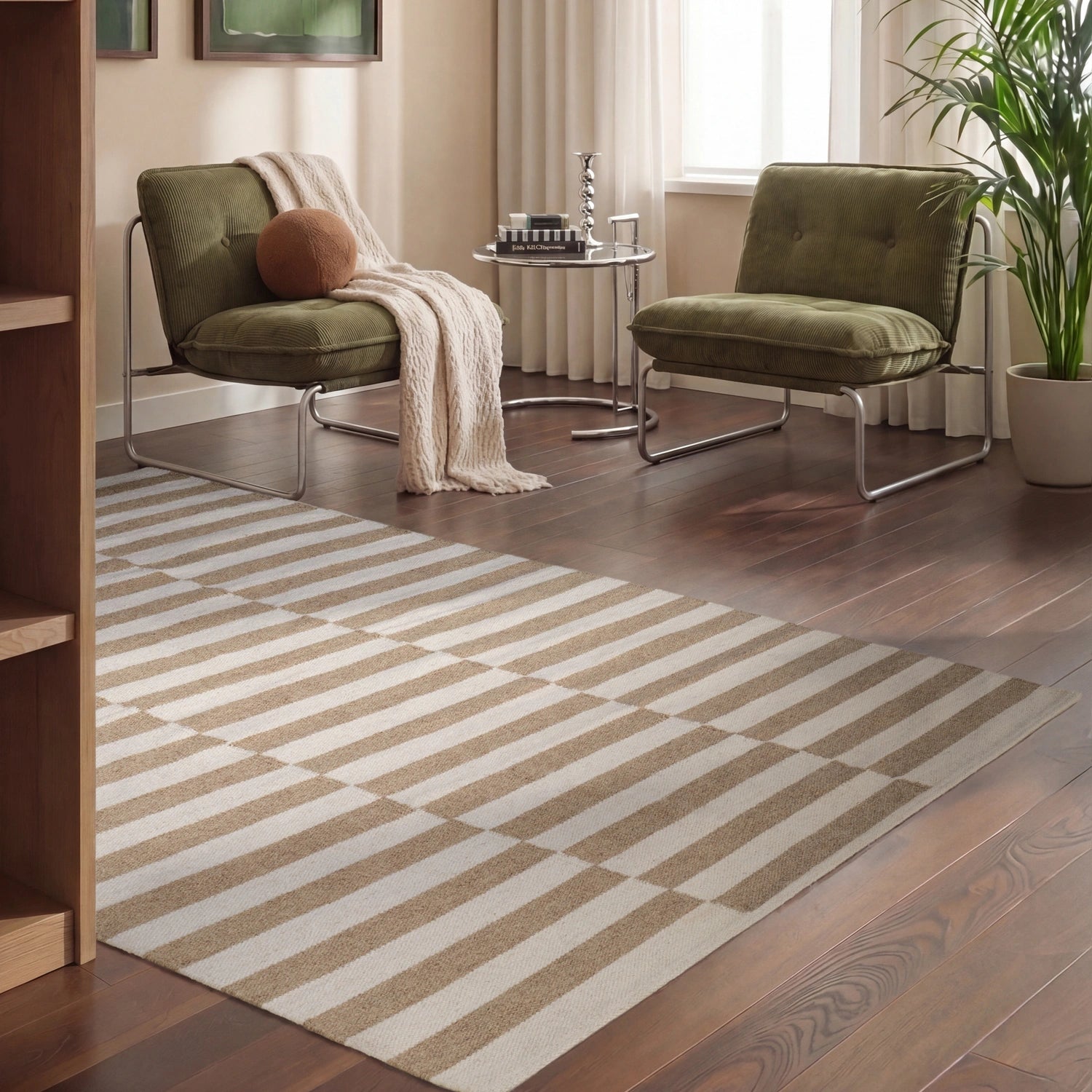 Tapis Laine fait main Beige et Crème M/L