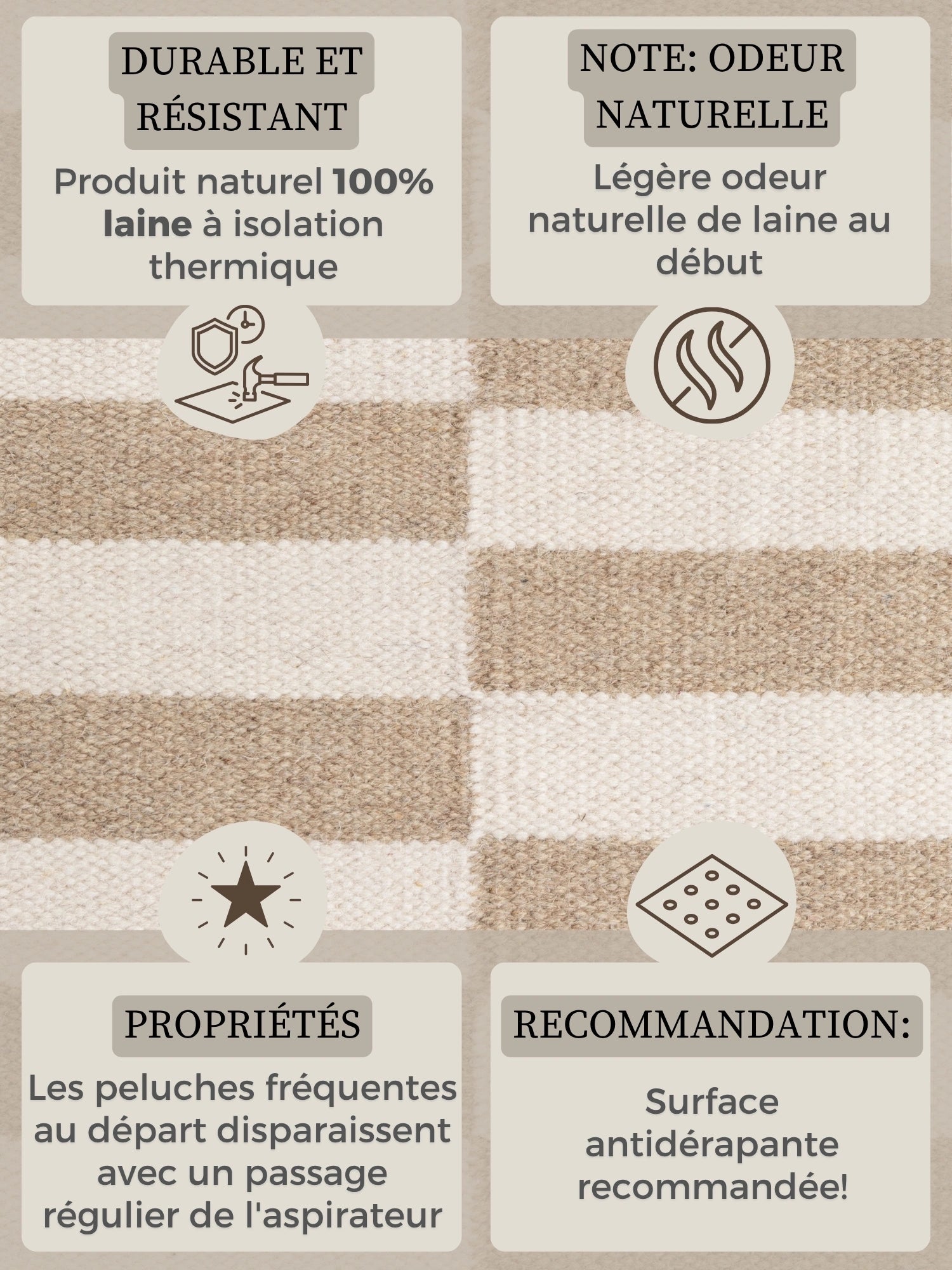 Tapis Laine fait main Beige et Crème M/L