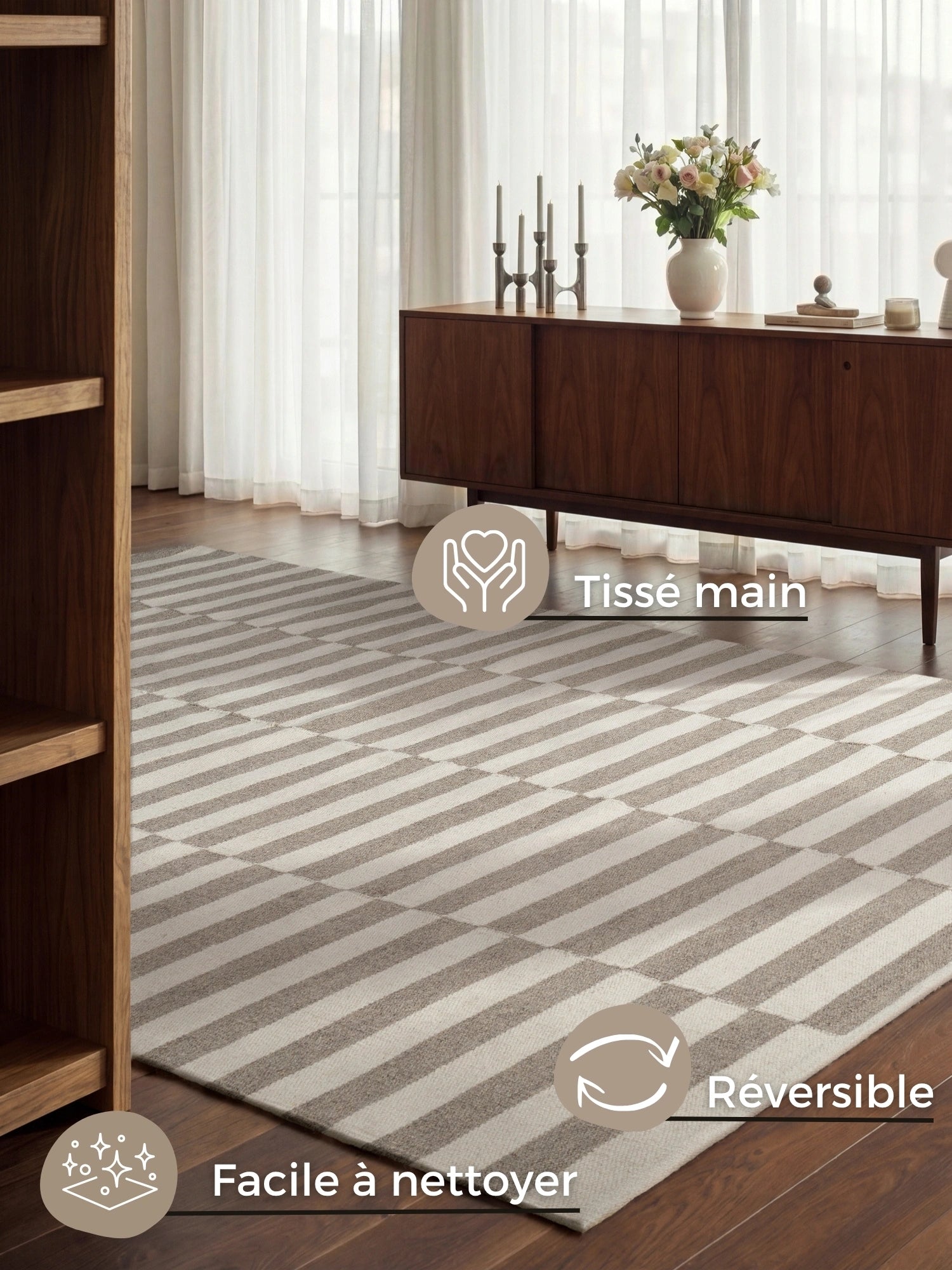 Tapis Laine fait main Gris et Crème XL