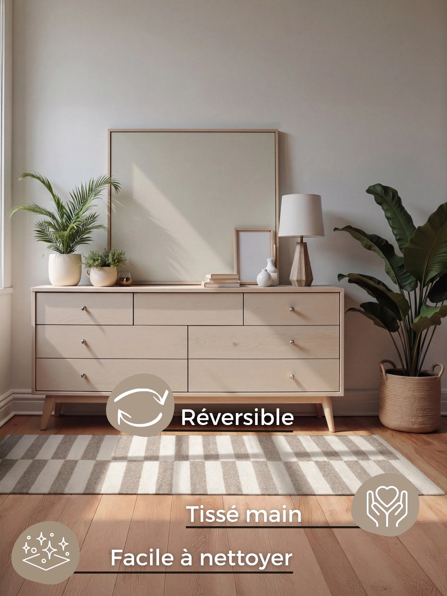 Tapis Laine fait main Gris et Crème XS