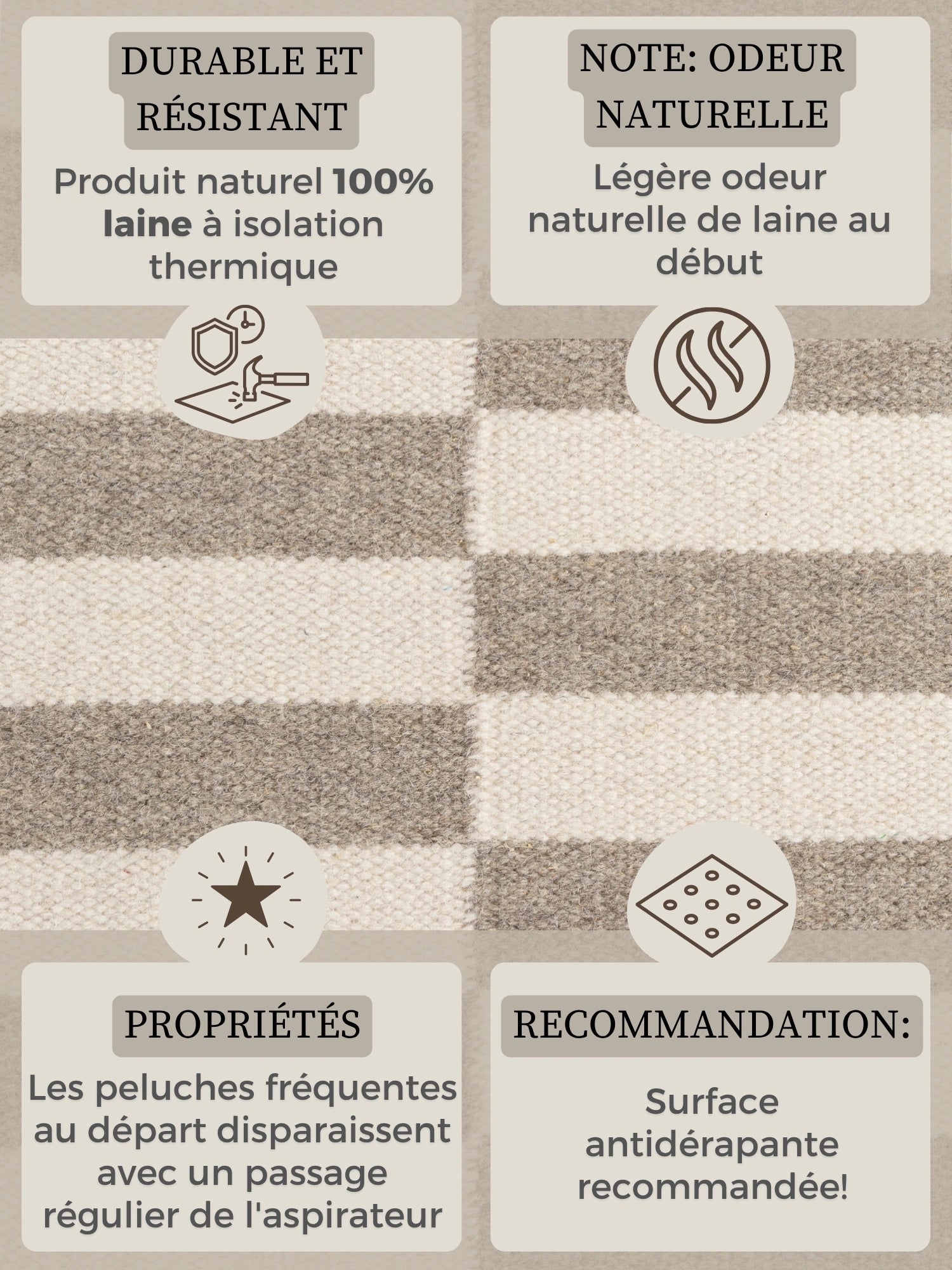 Tapis Laine fait main Gris et Crème M/L