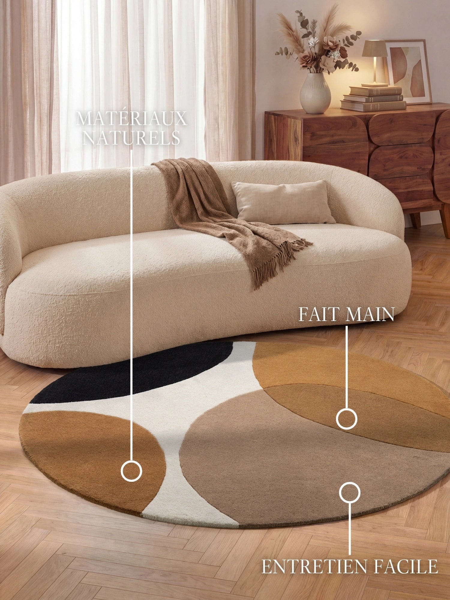 Tapis Rond en laine Ruvia Crème Marron – Villeroy &amp; Boch