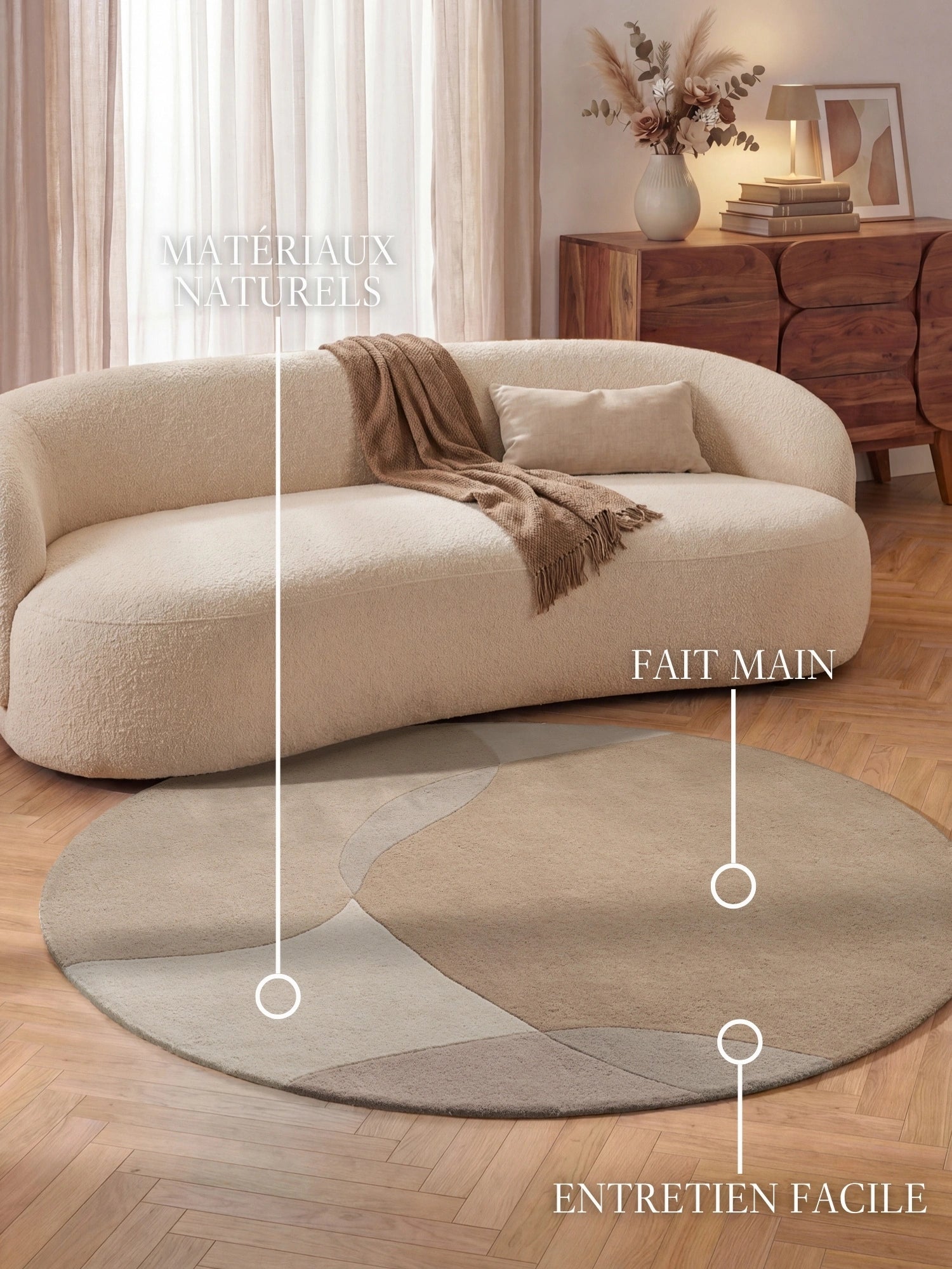 Tapis Rond en laine Ovia Crème Beige – Villeroy &amp; Boch