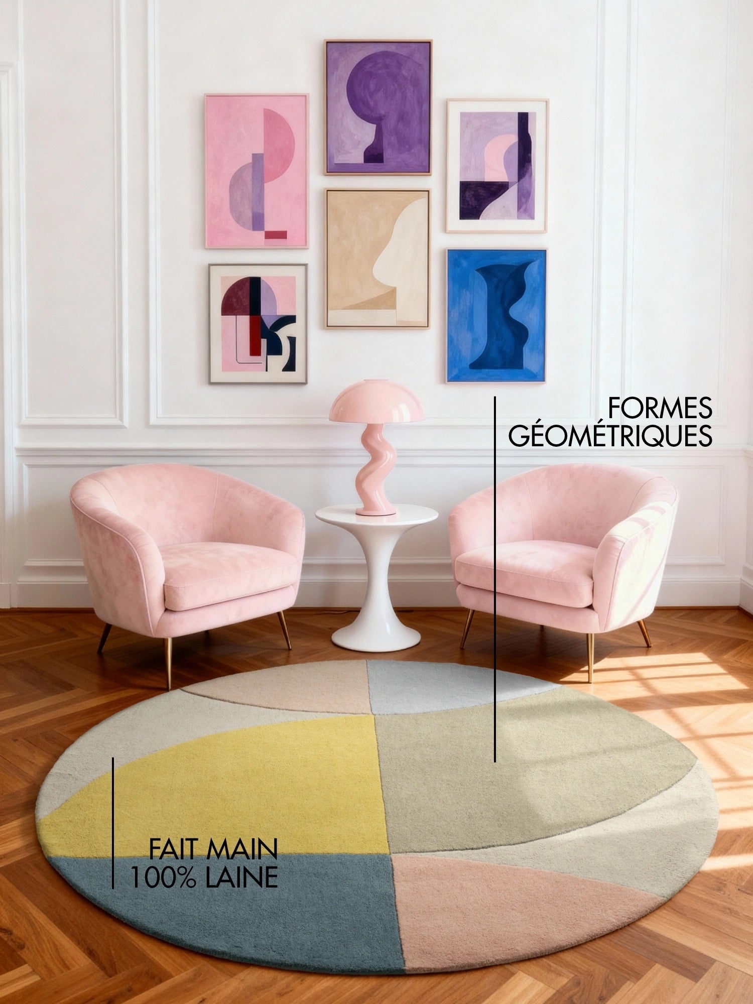 Tapis Rond en Laine Beige Multicolore Arno
