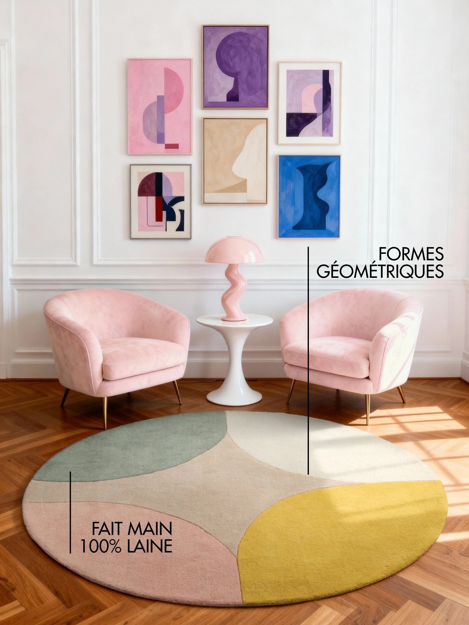 Tapis Rond en Laine Beige Multicolore Lucca