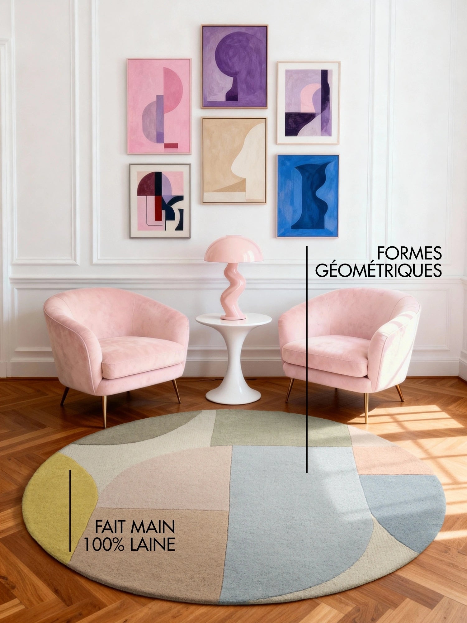 Tapis Rond en Laine Beige Multicolore Orica