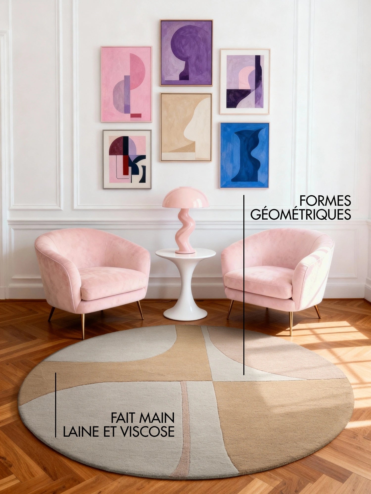 Tapis Rond en Laine Beige Multicolore Siena