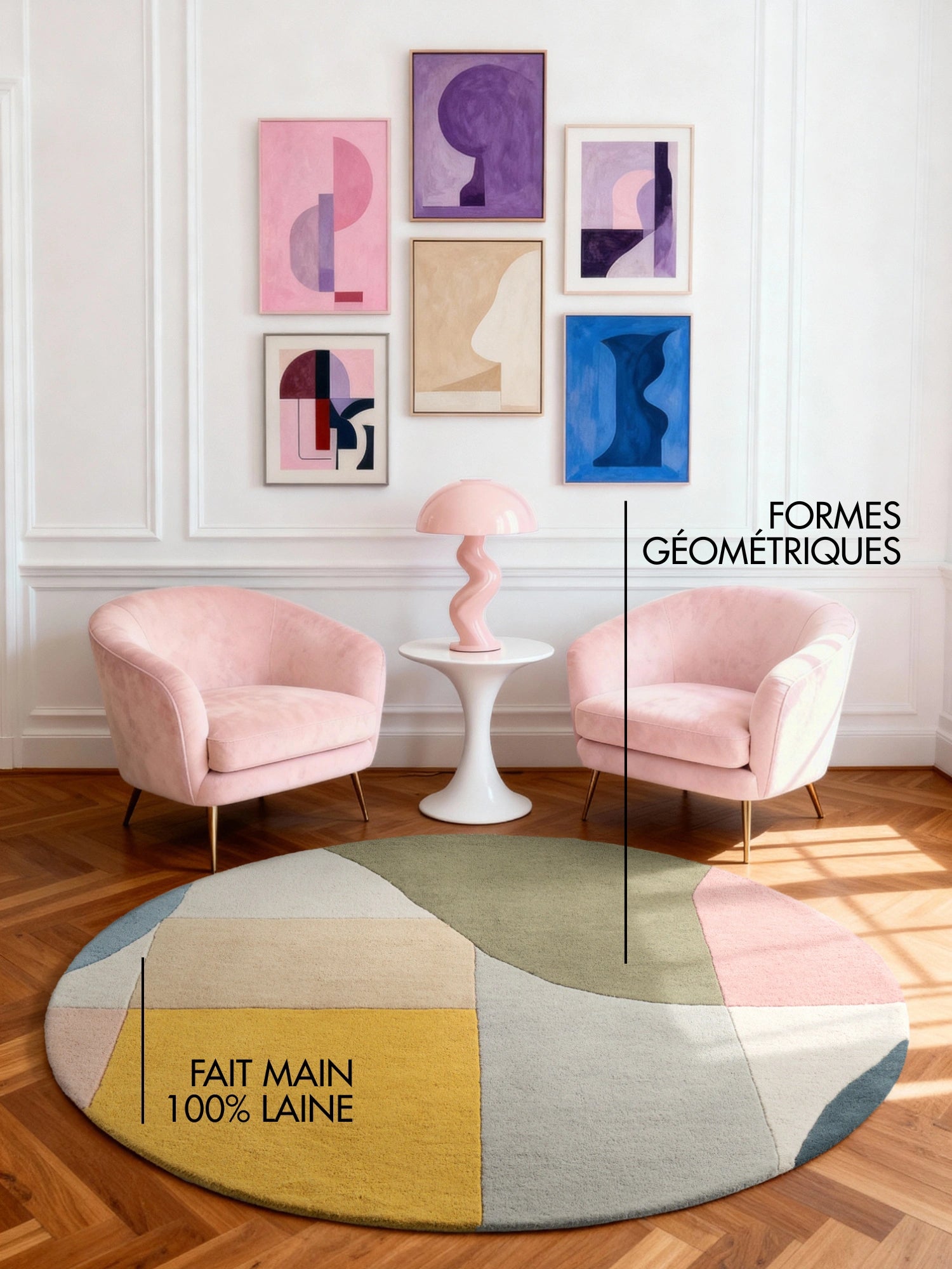 Tapis Rond en Laine Beige Multicolore Bellagio