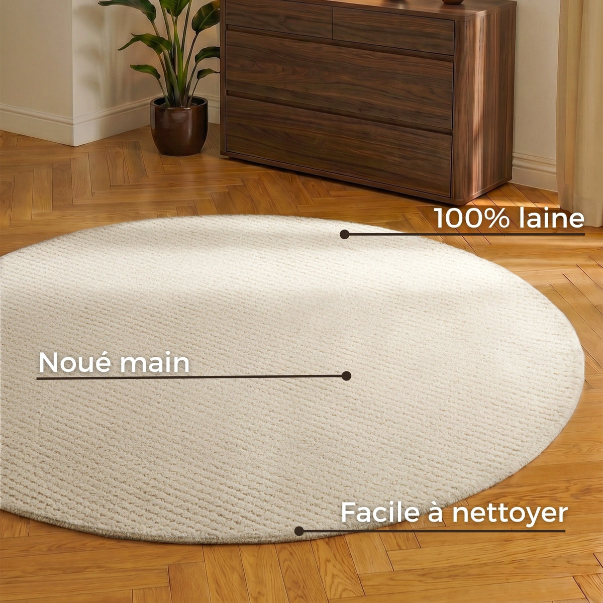 Tapis rond en Laine Adèle Crème