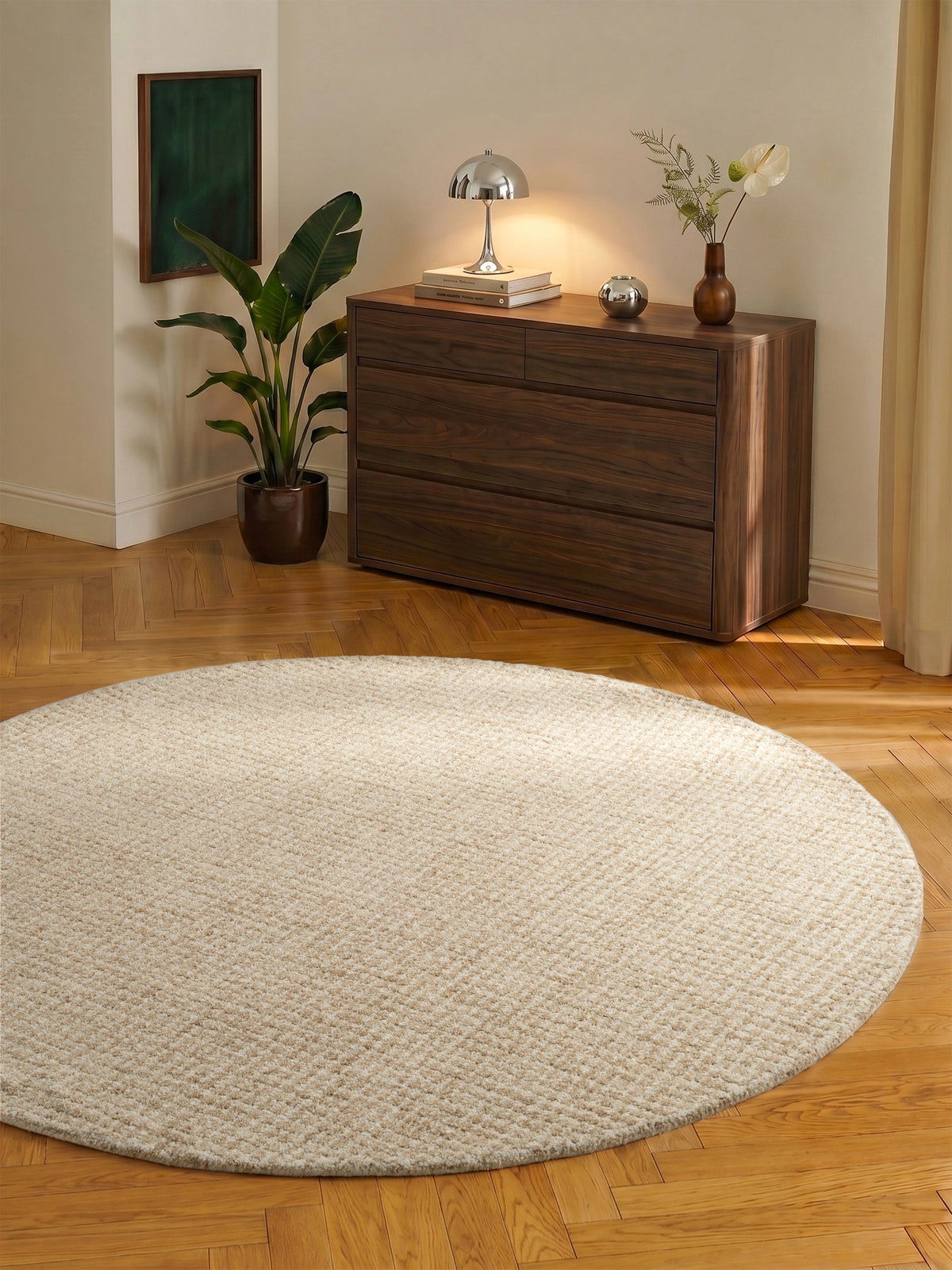 Tapis rond en Laine Adèle Crème Lin