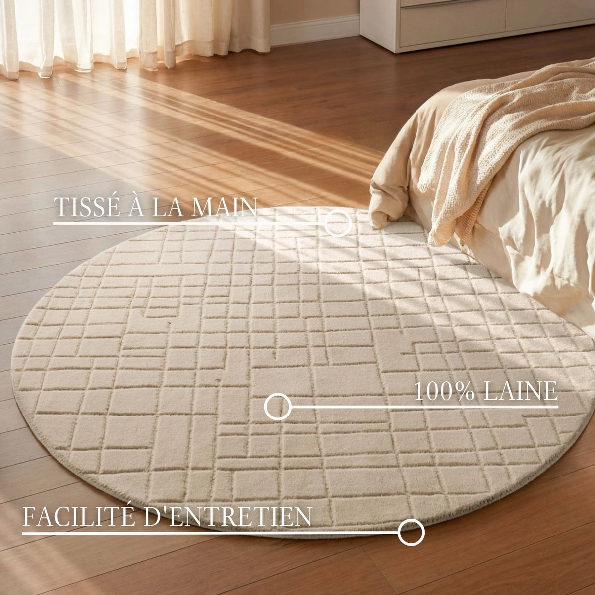 Tapis rond en Laine à Carreaux Crème - Villeroy &amp; Boch