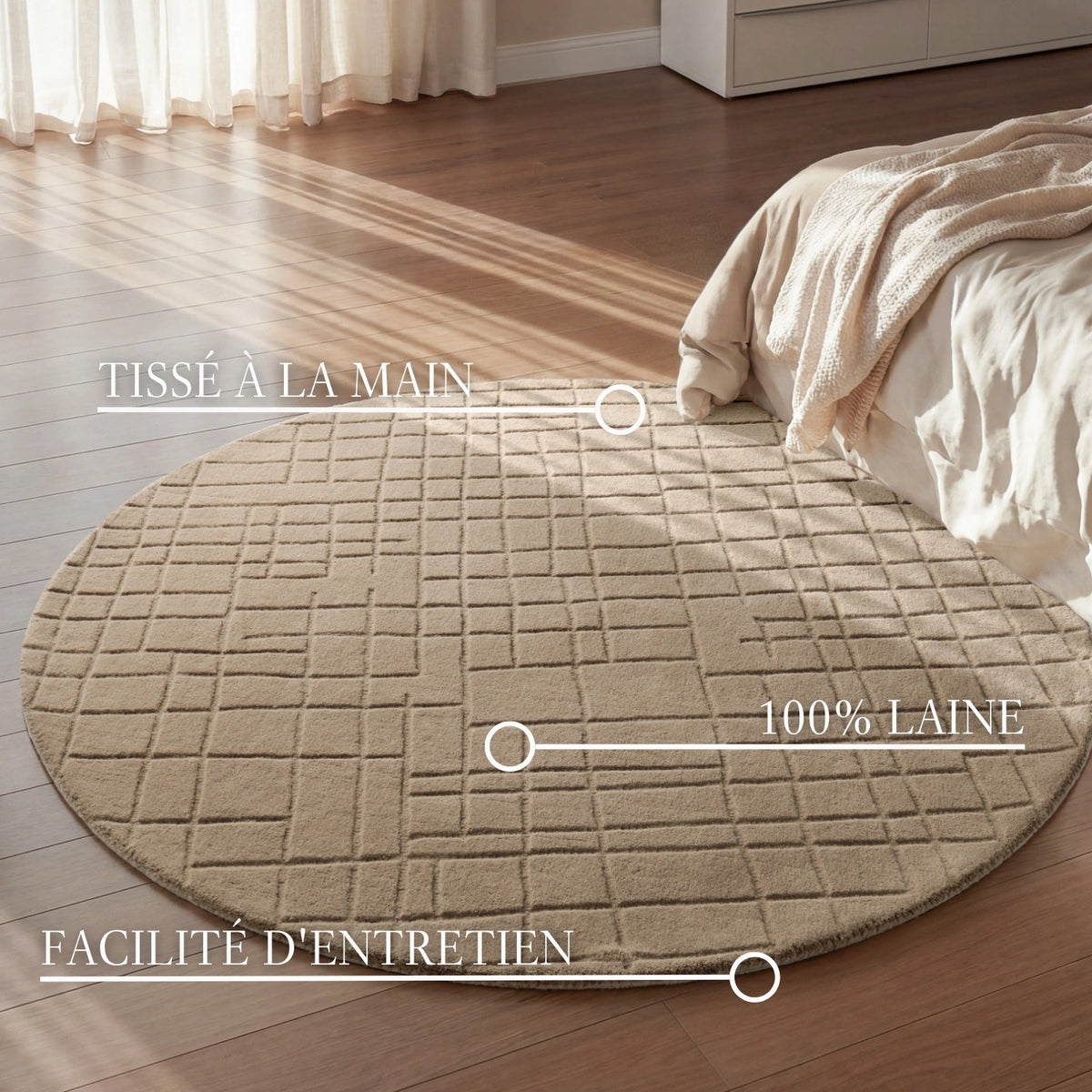 Tapis rond en Laine à Carreaux Beige - Villeroy &amp; Boch