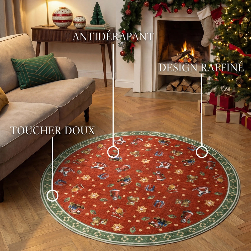 Tapis De Noël Rond Christmas Fantasy Rouge et Vert