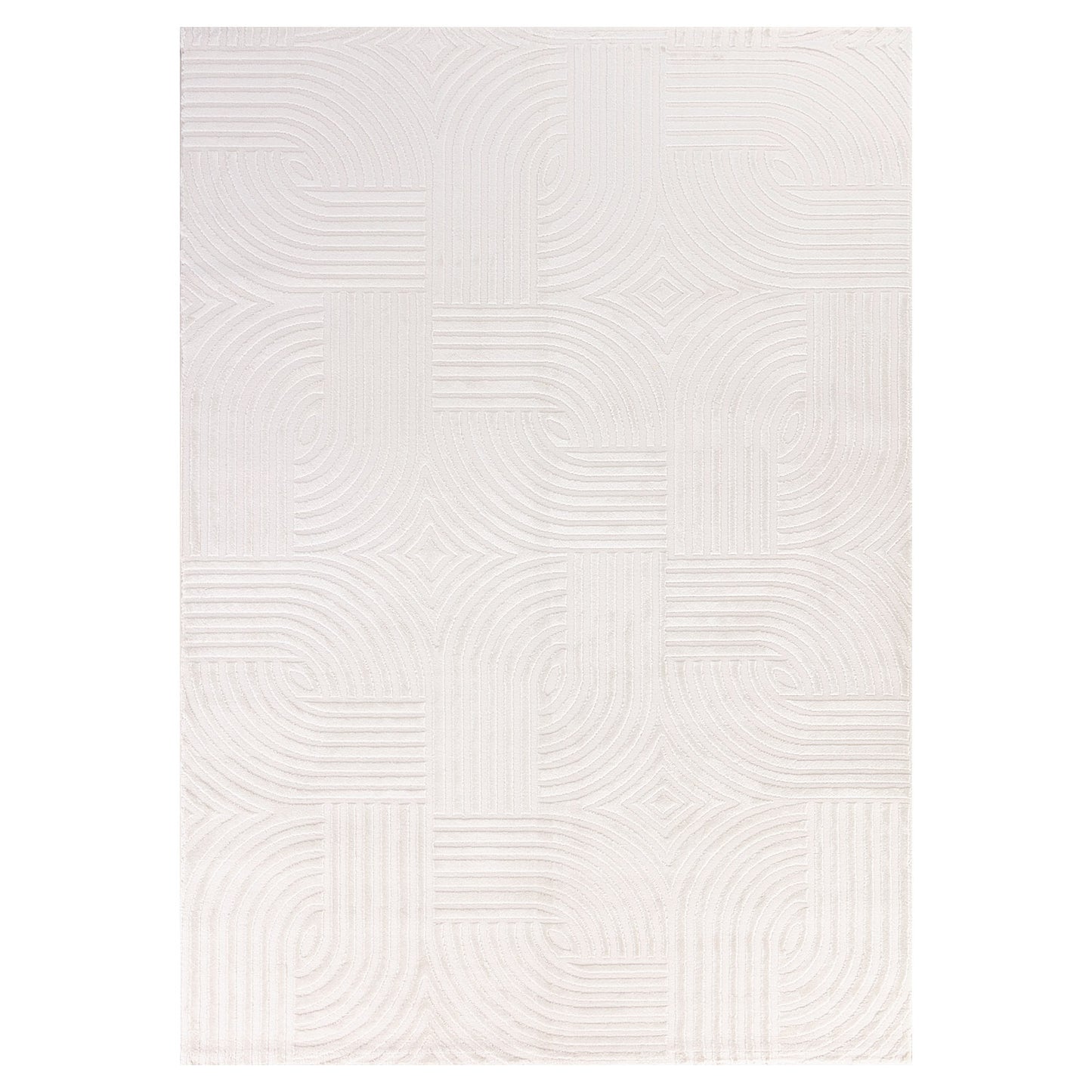 Tapis 70's laineux à motif en relief - Crème