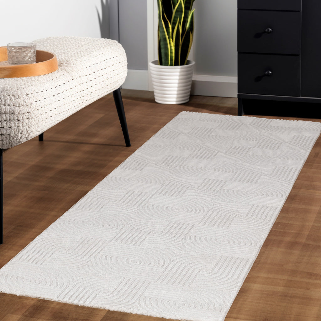 Tapis 70's laineux à motif en relief - Crème