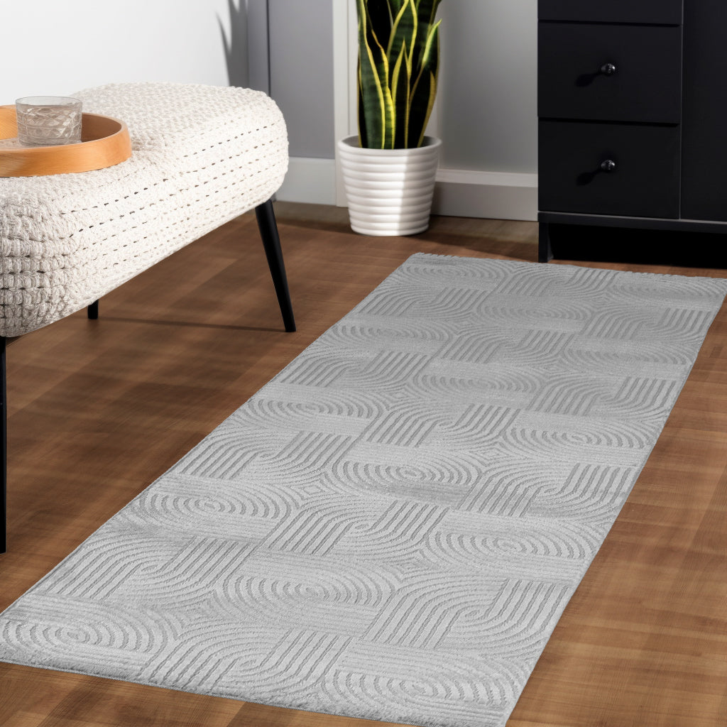 Tapis 70's laineux à motif en relief - Gris