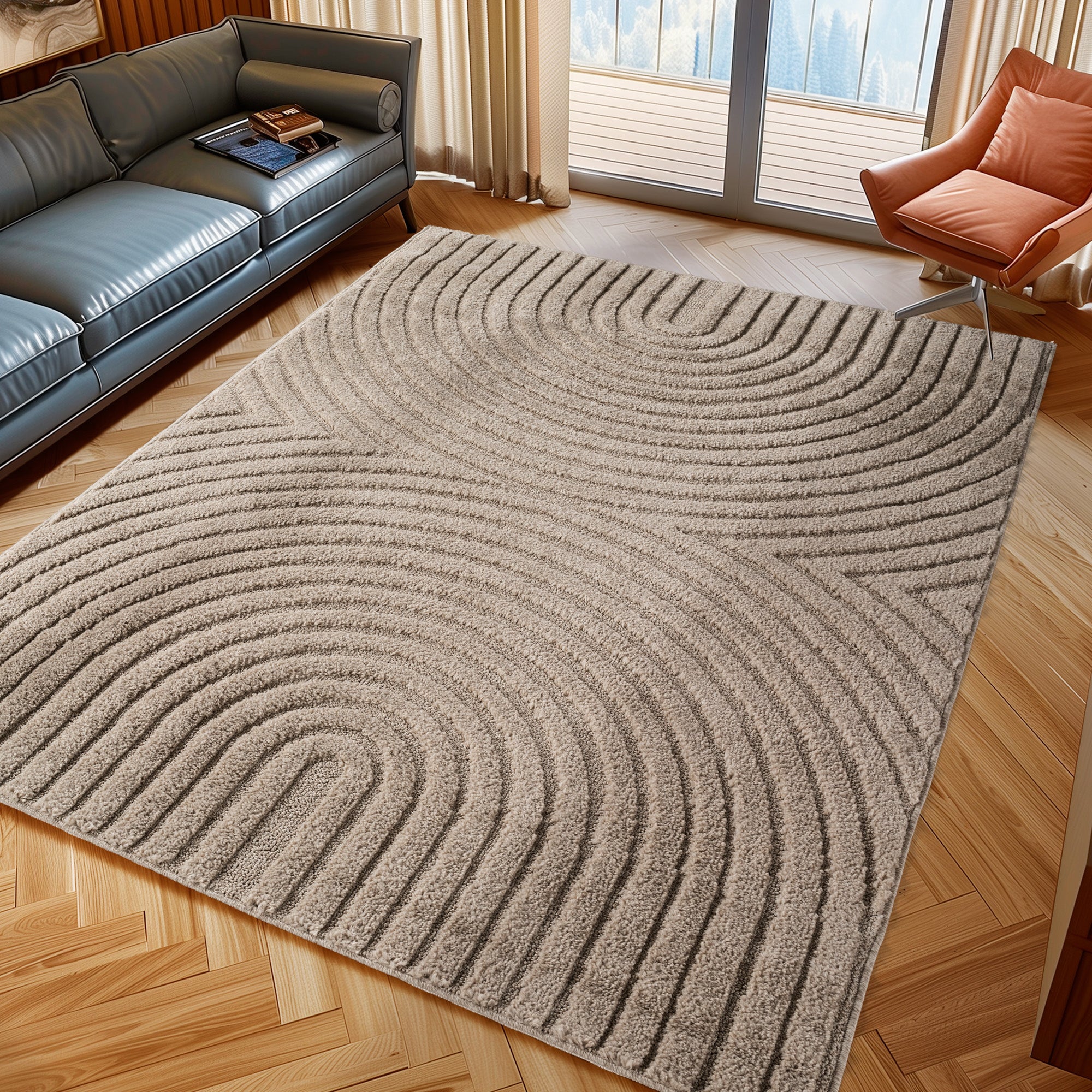 Tapis à motifs en relief Arcs Beige – STUDIO DECO