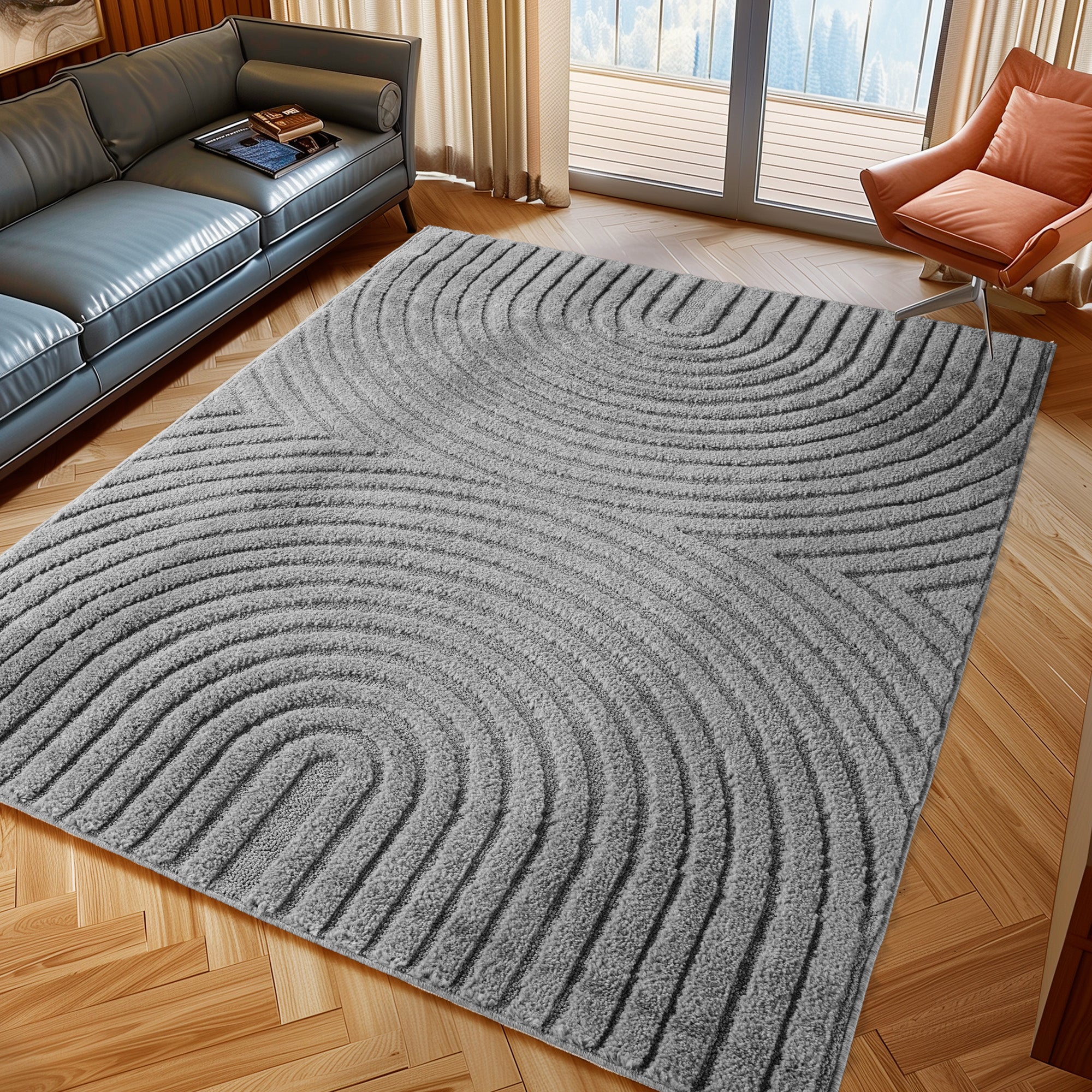Tapis à motifs en relief Arcs Gris – STUDIO DECO