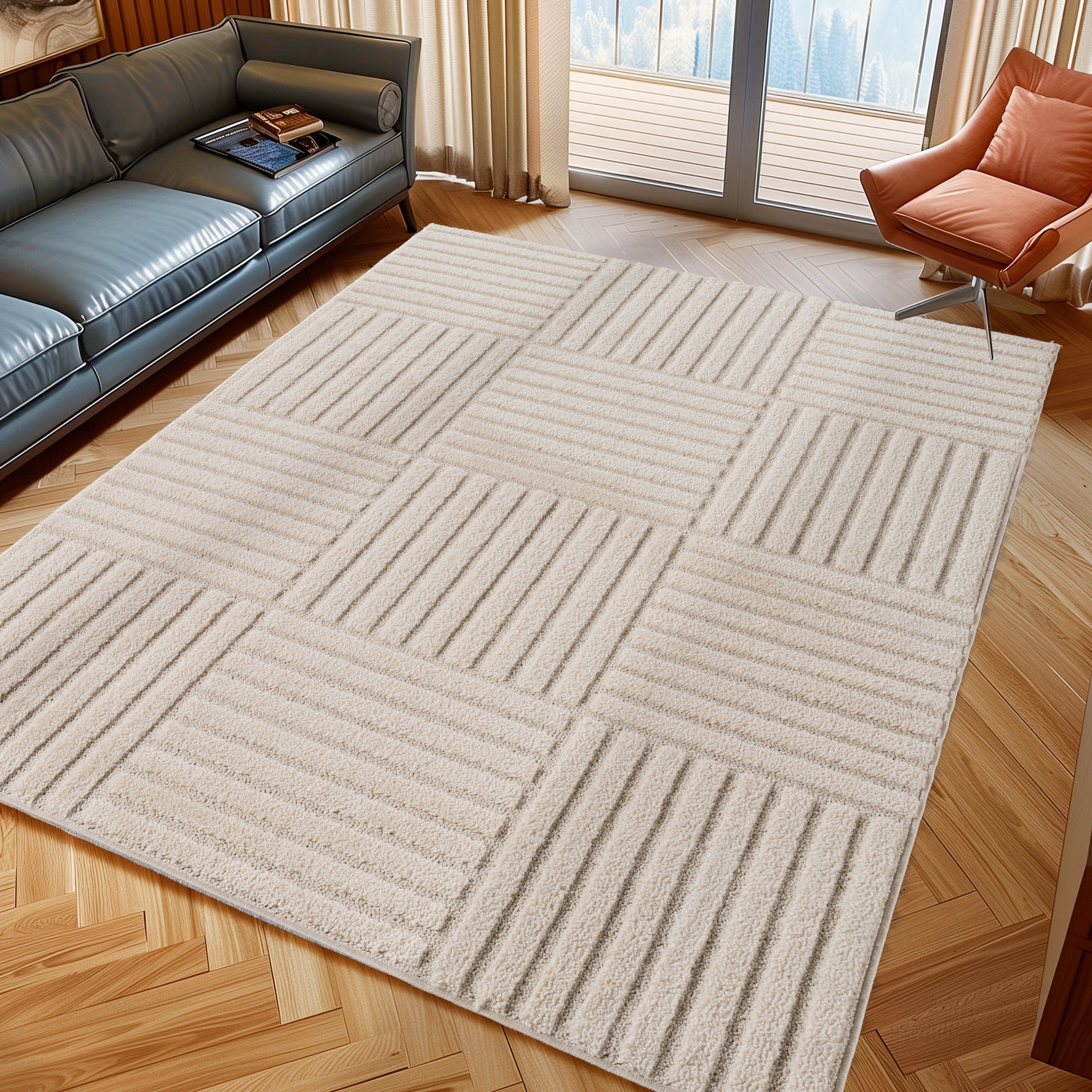 Tapis à motifs en relief Damier Crème – STUDIO DECO