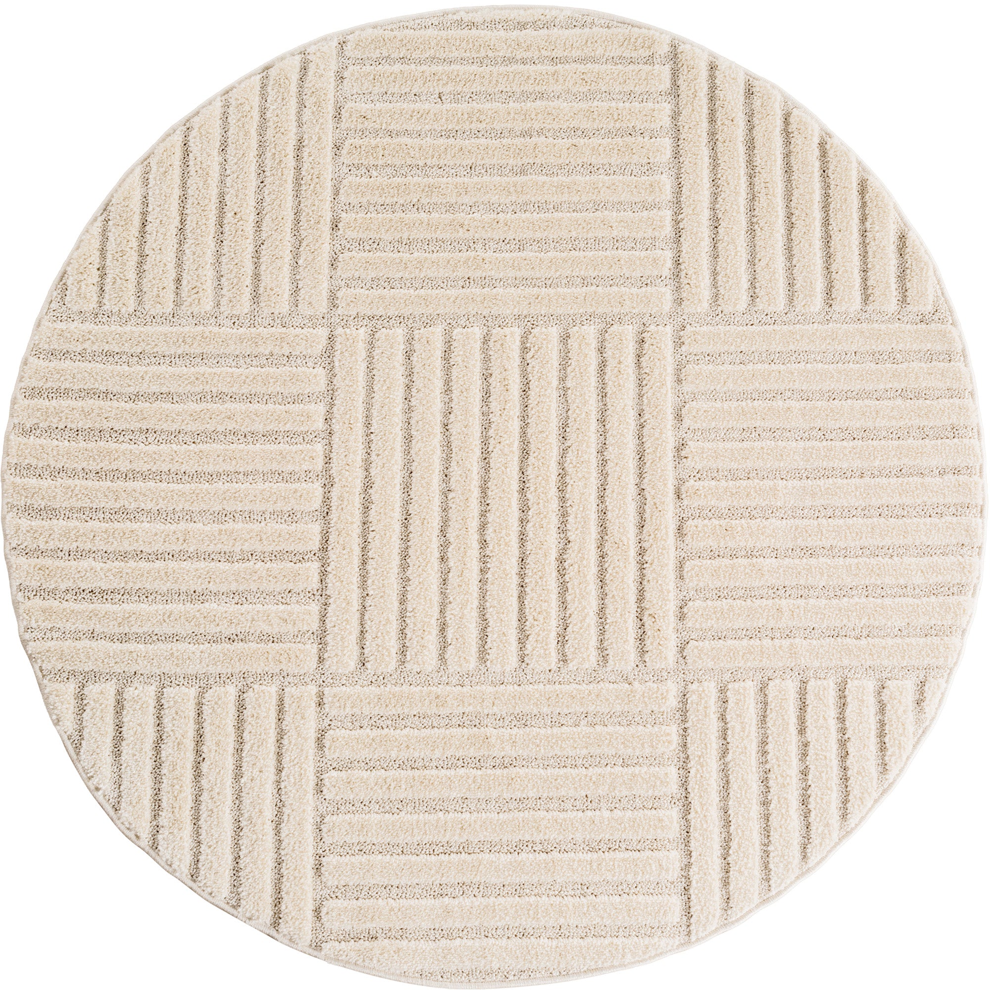 Tapis rond à motifs relief Damier Crème – STUDIO DECO