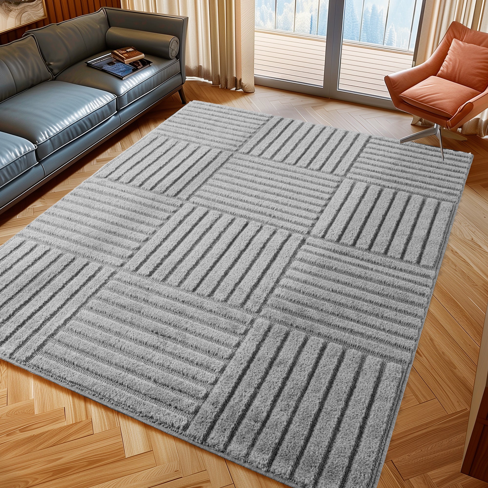 Tapis à motifs en relief Damier Gris – STUDIO DECO
