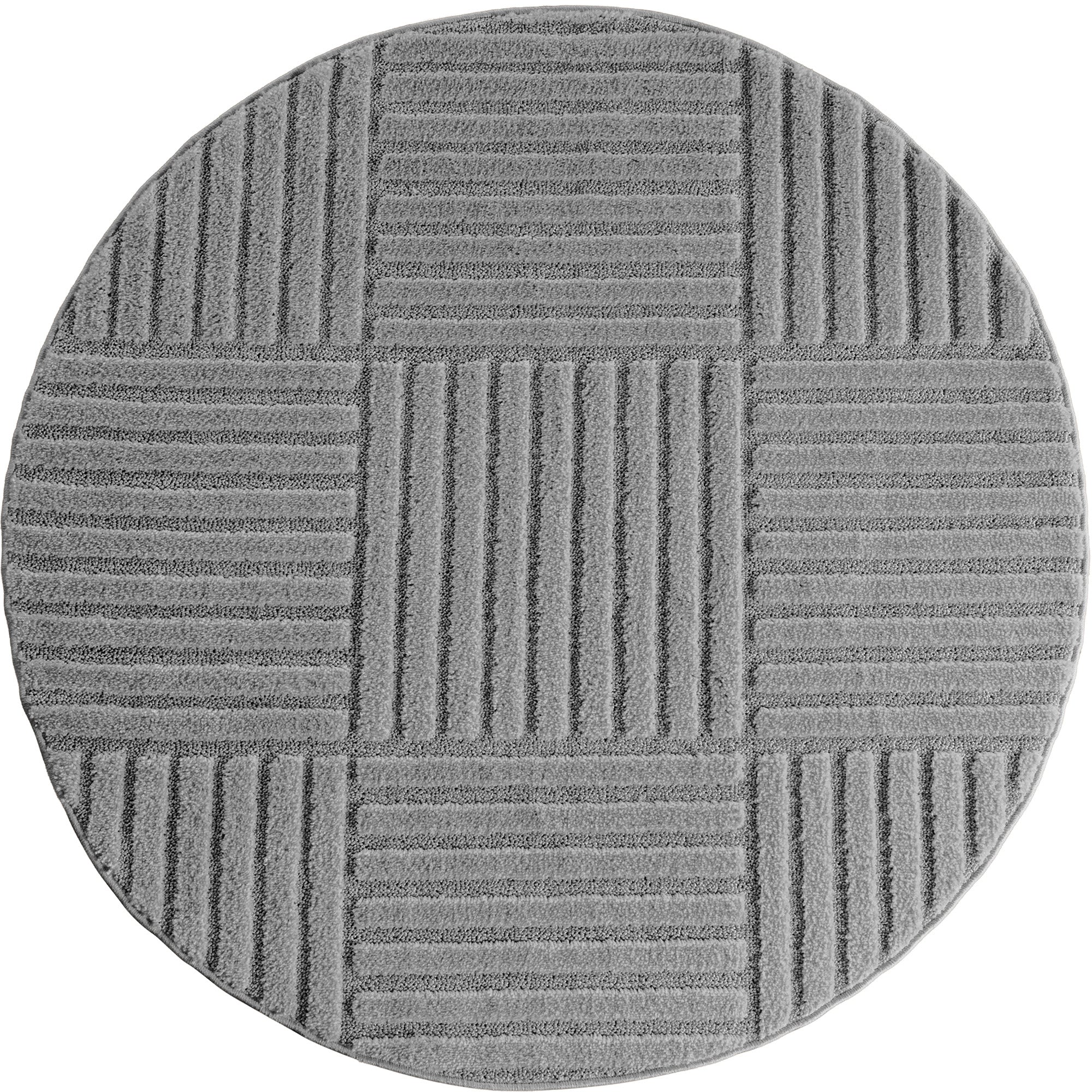 Tapis rond à motifs relief Damier Gris – STUDIO DECO