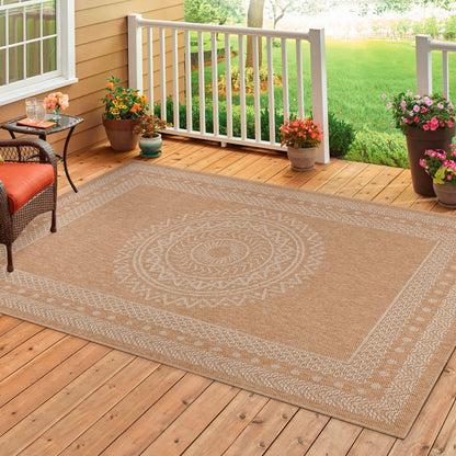 Tapis Naturel aspect jute motifs géométrique Beige et Crème