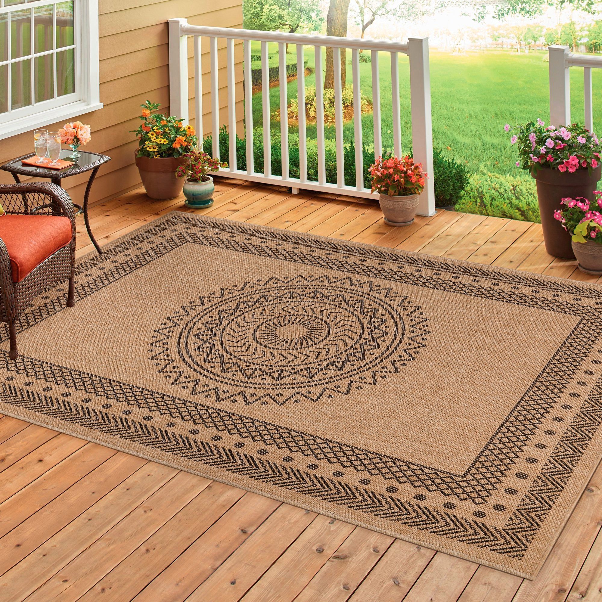 Tapis Naturel aspect jute motifs géométrique Beige et Noir – STUDIO DECO